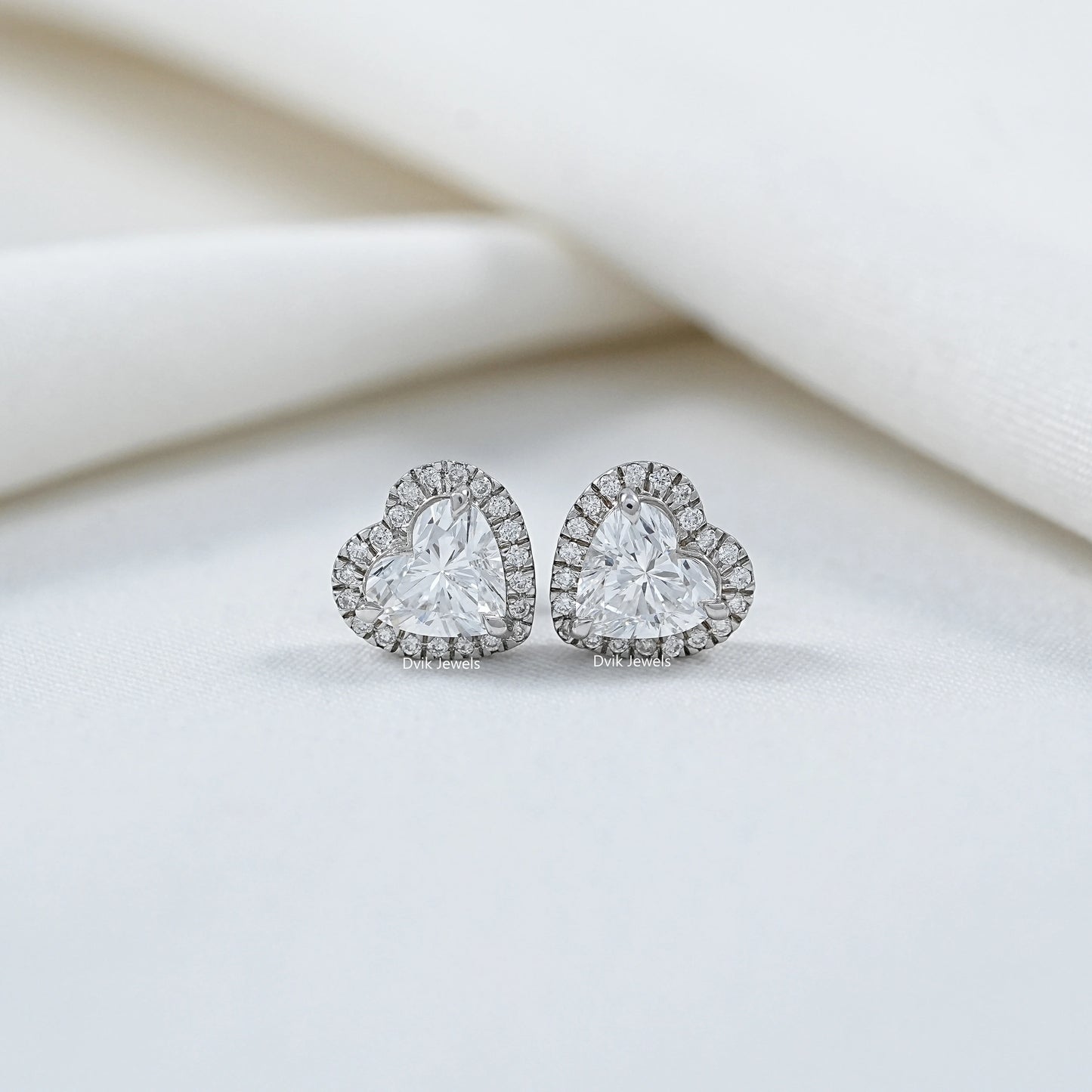 Heart Shaped Lab Diamond Halo Stud Earrings