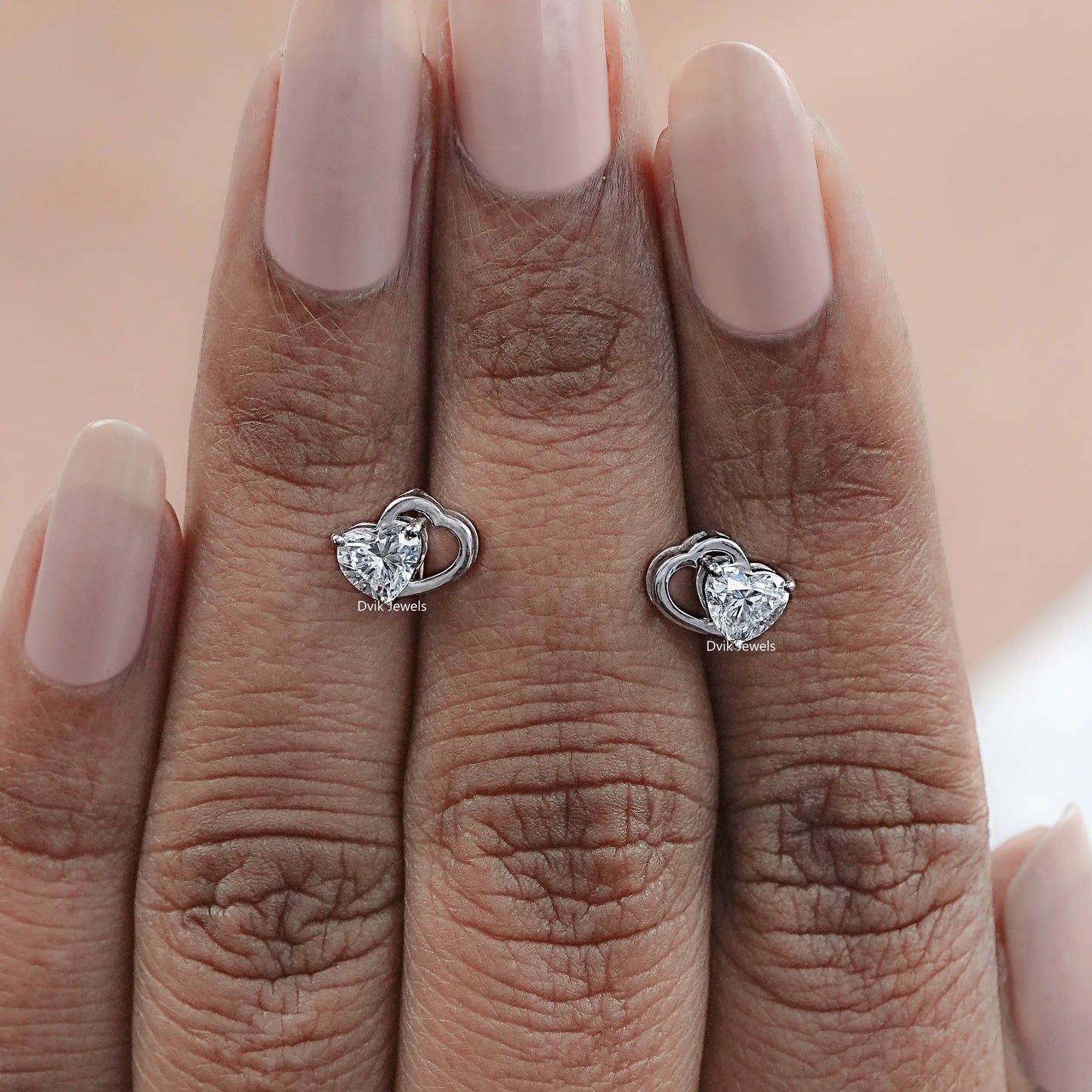 Double Heart Lab Diamond Stud Earrings