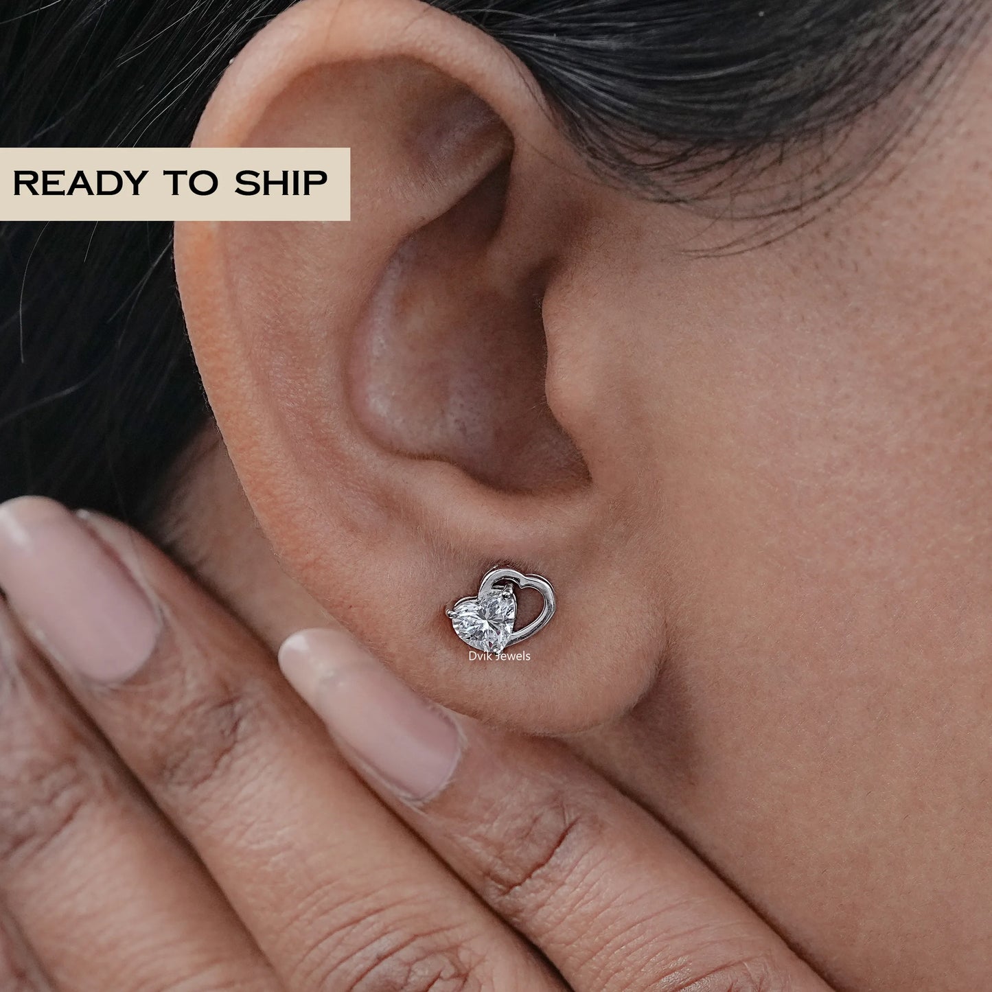 Double Heart Lab Diamond Stud Earrings