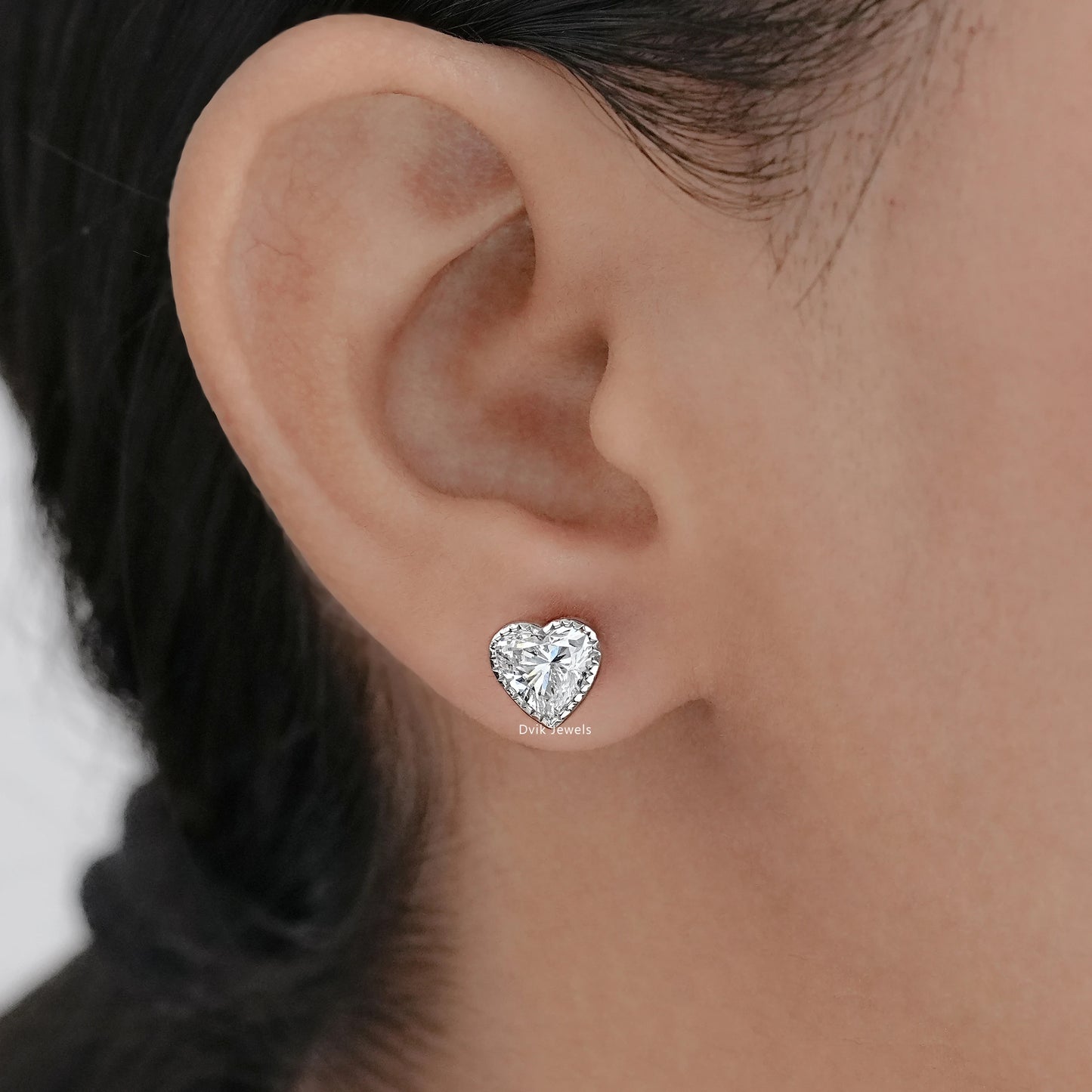 Heart Cut Lab Diamond Milgrain Set Stud Earrings