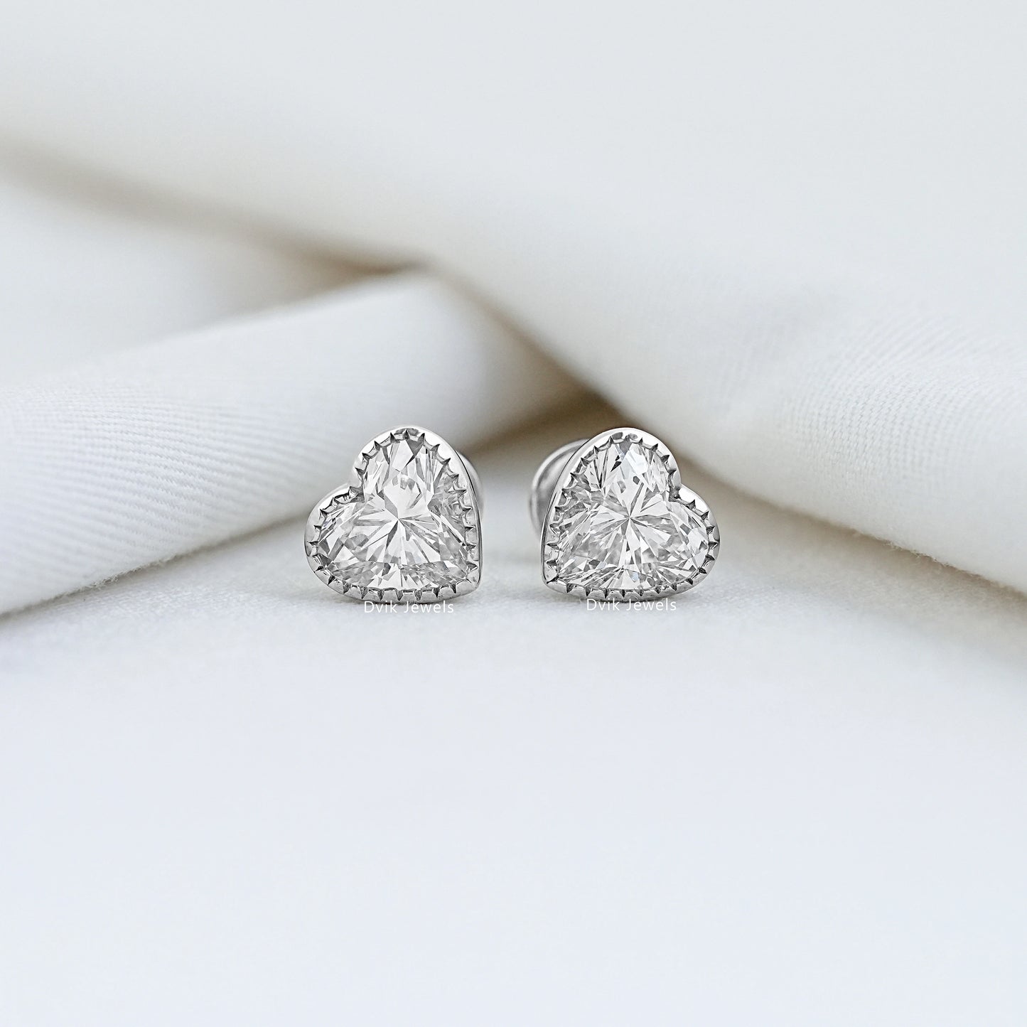 Heart Cut Lab Diamond Milgrain Set Stud Earrings