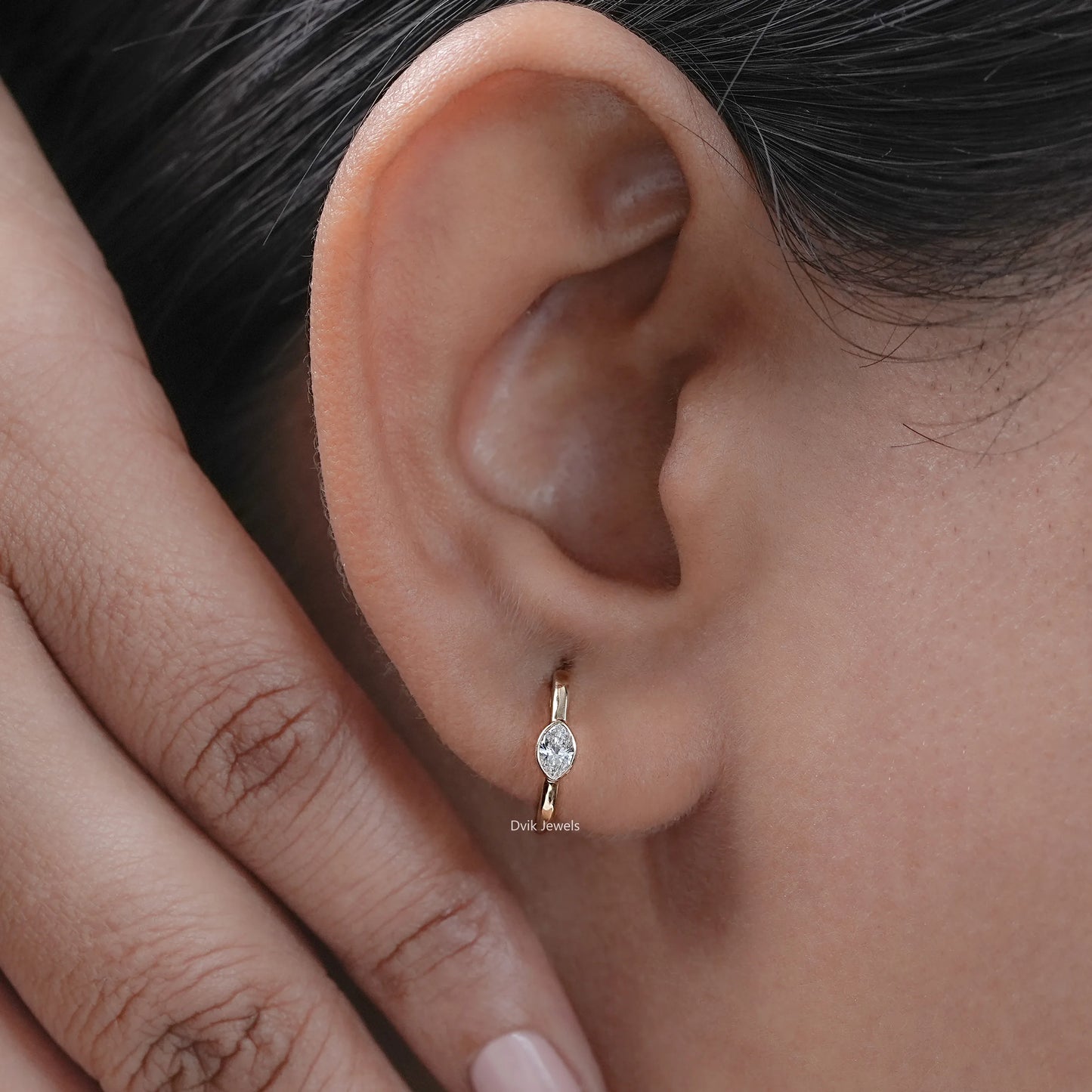 Marquise Cut Lab Diamond Solitaire Huggie Hoop Earrings