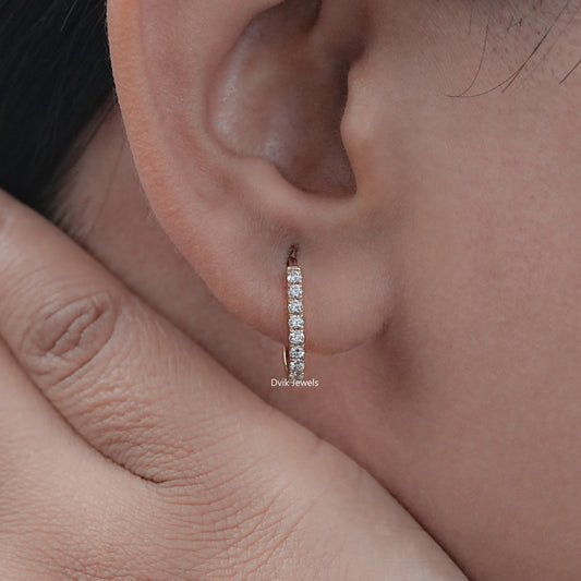 Round Diamond U Shape Hoop Earrings