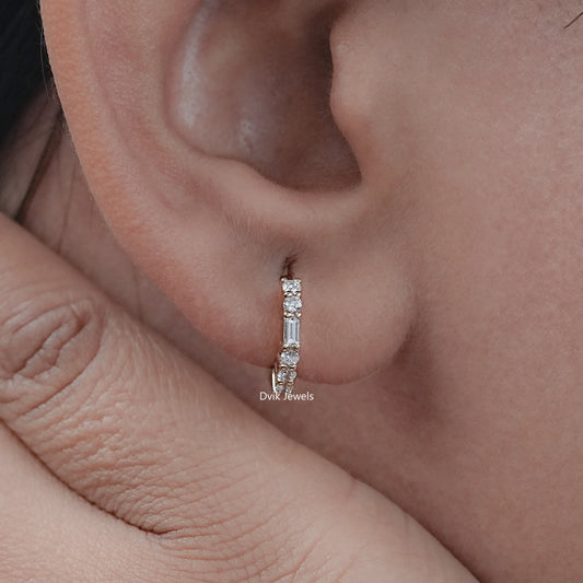 Baguette Cut Lab Diamond Huggie Earrings