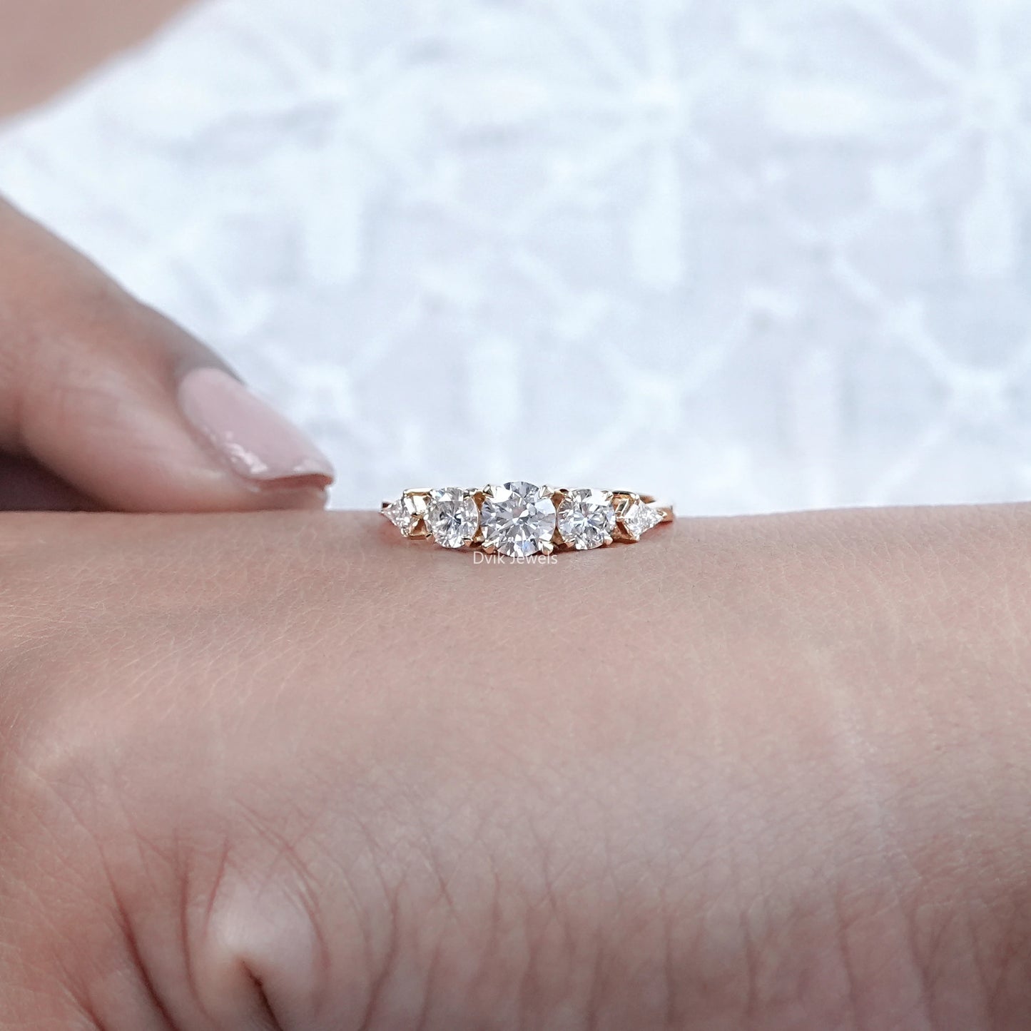 Round And Kite Cut Diamond Five Stone Ring
