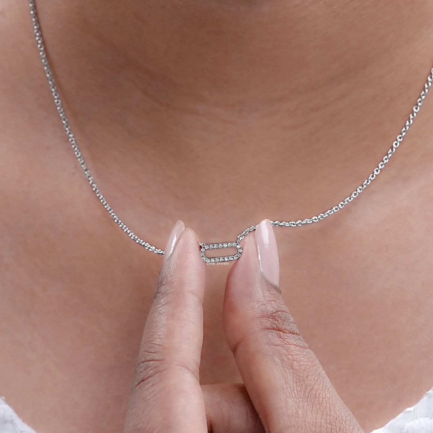 Round Cut Lab Diamond Open Rectangle Pendant