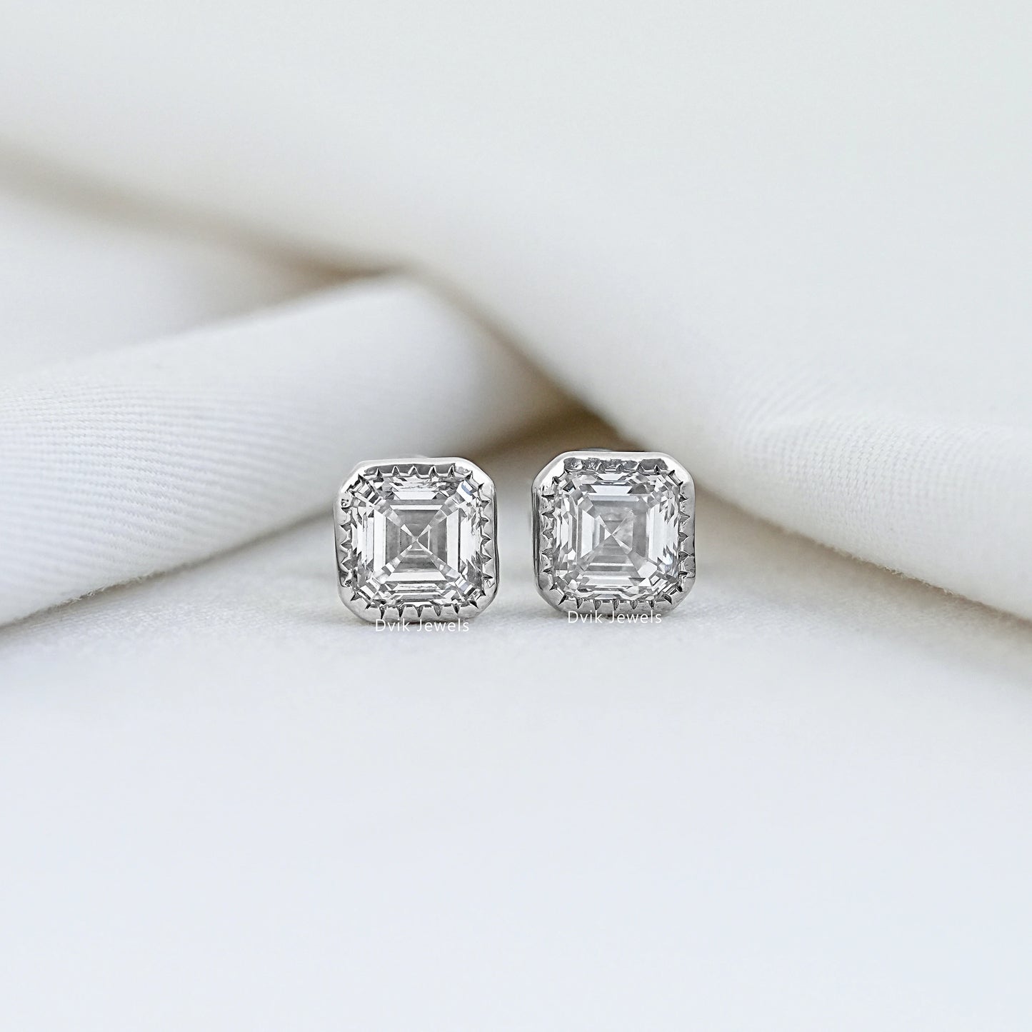 Milgrain Asscher Cut Lab Grown Stud Earrings