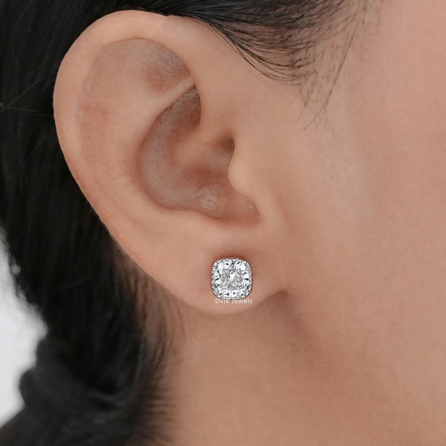 Eco Friendly Cushion Cut Diamond Milgrain Stud Earrings