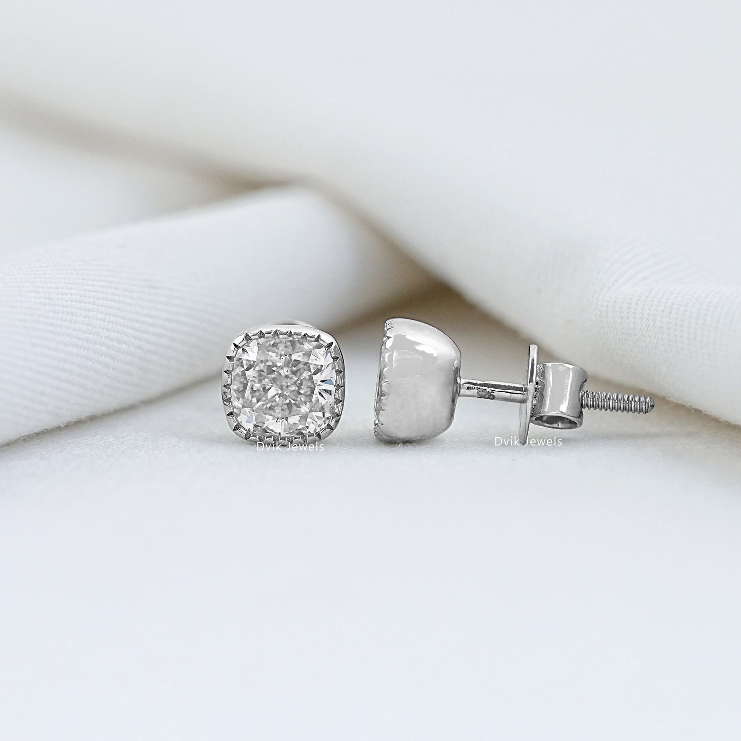 Eco Friendly Cushion Cut Diamond Milgrain Stud Earrings