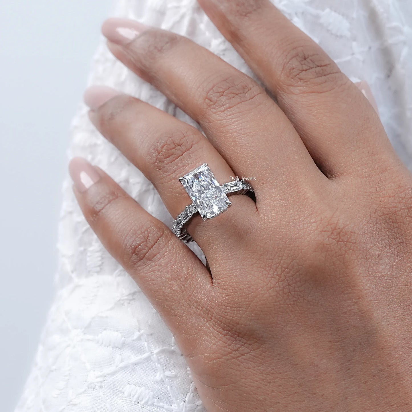 Radiant Cut Lab Diamond Accent Engagement Ring
