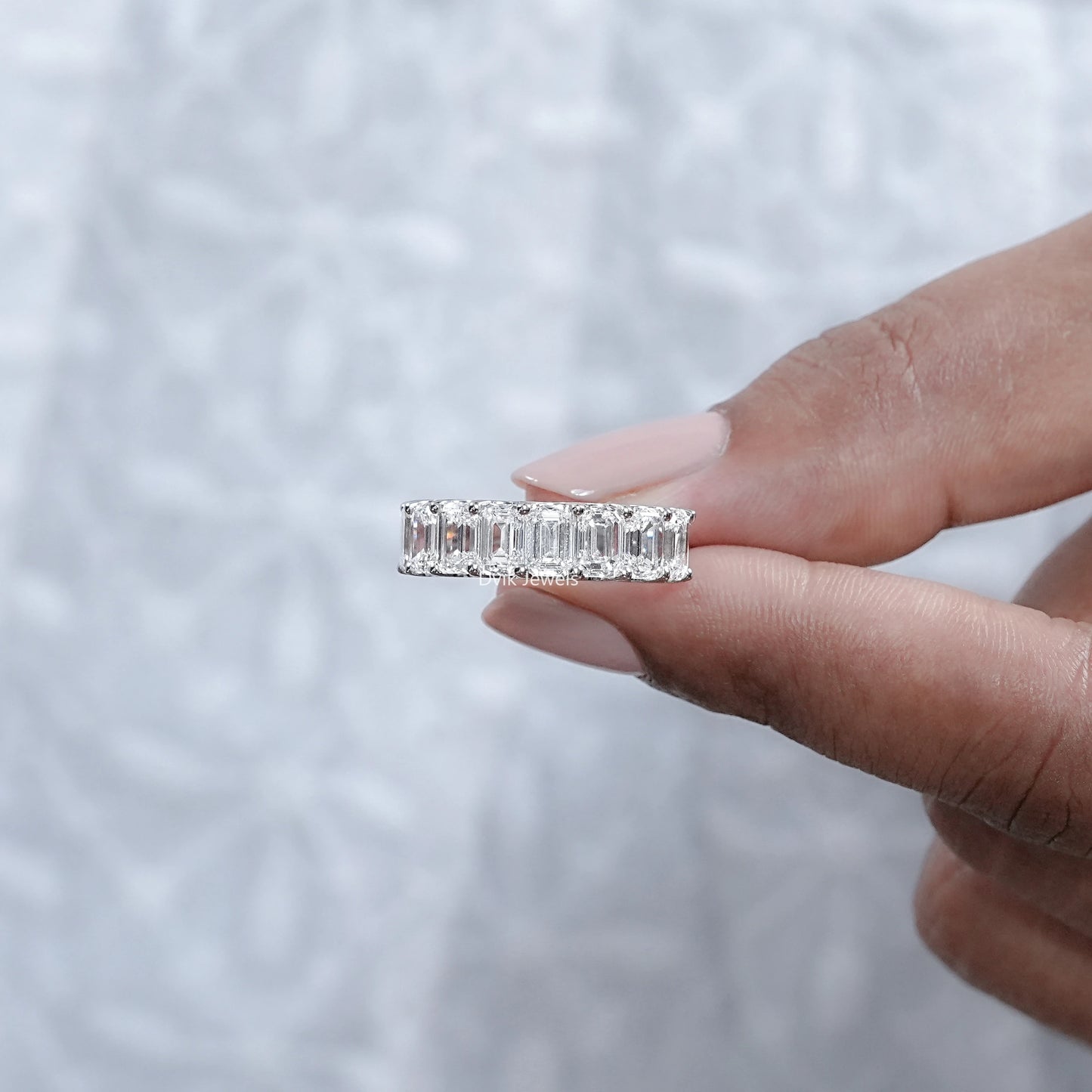 Half Eternity Emerald Cut Lab Diamond Wedding Band