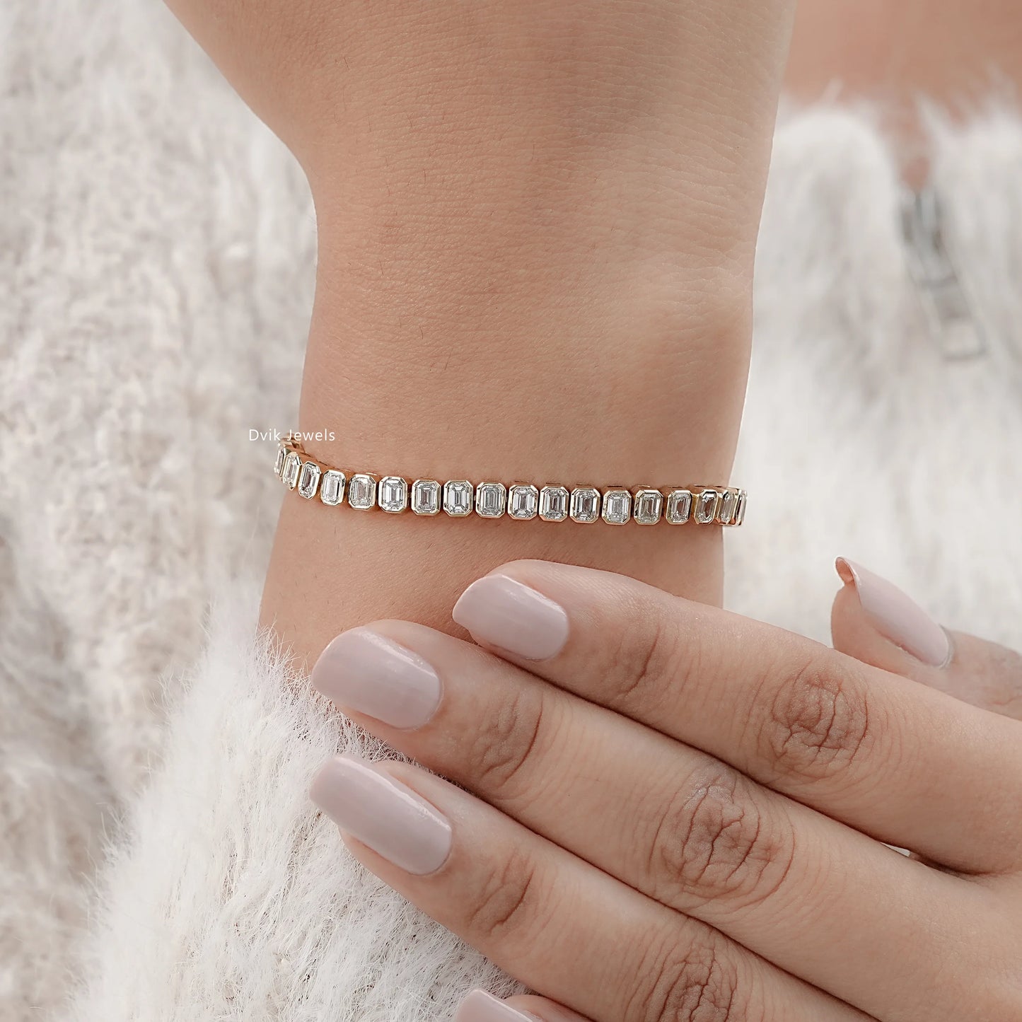 Emerald Cut Lab Diamond Bezel Set Tennis Bracelet