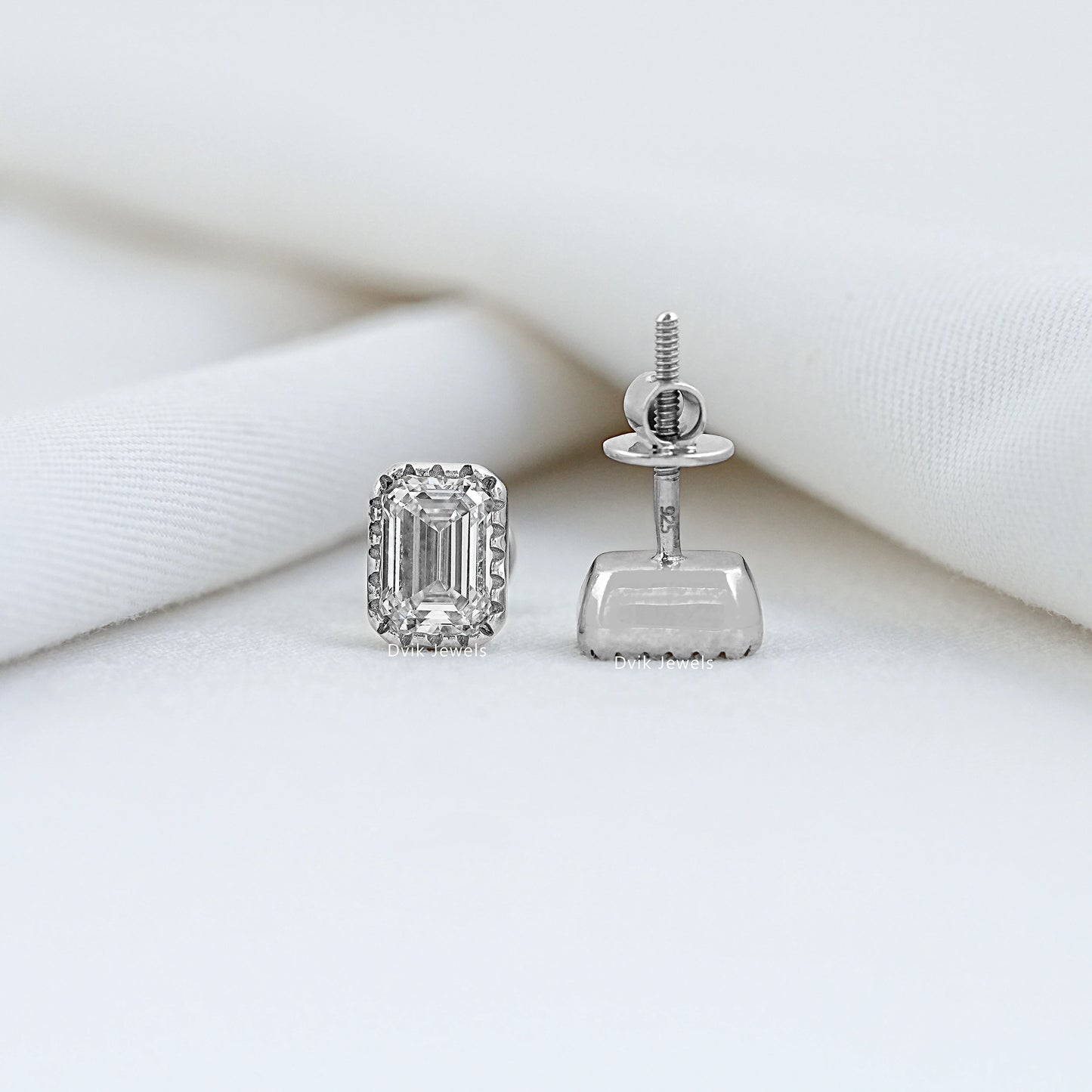 Emerald Cut Eco Friendly Diamond Milgrain Set Earrings