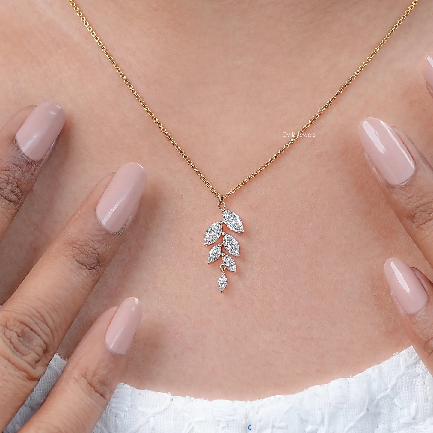 Marquise Cut Lab Diamond Leaf Style Pendant