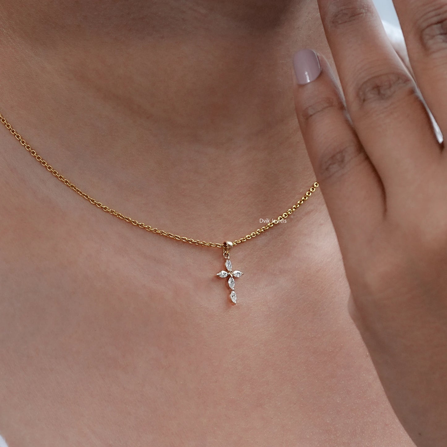 Marquise Cut Lab Diamond Dainty Cross Pendant