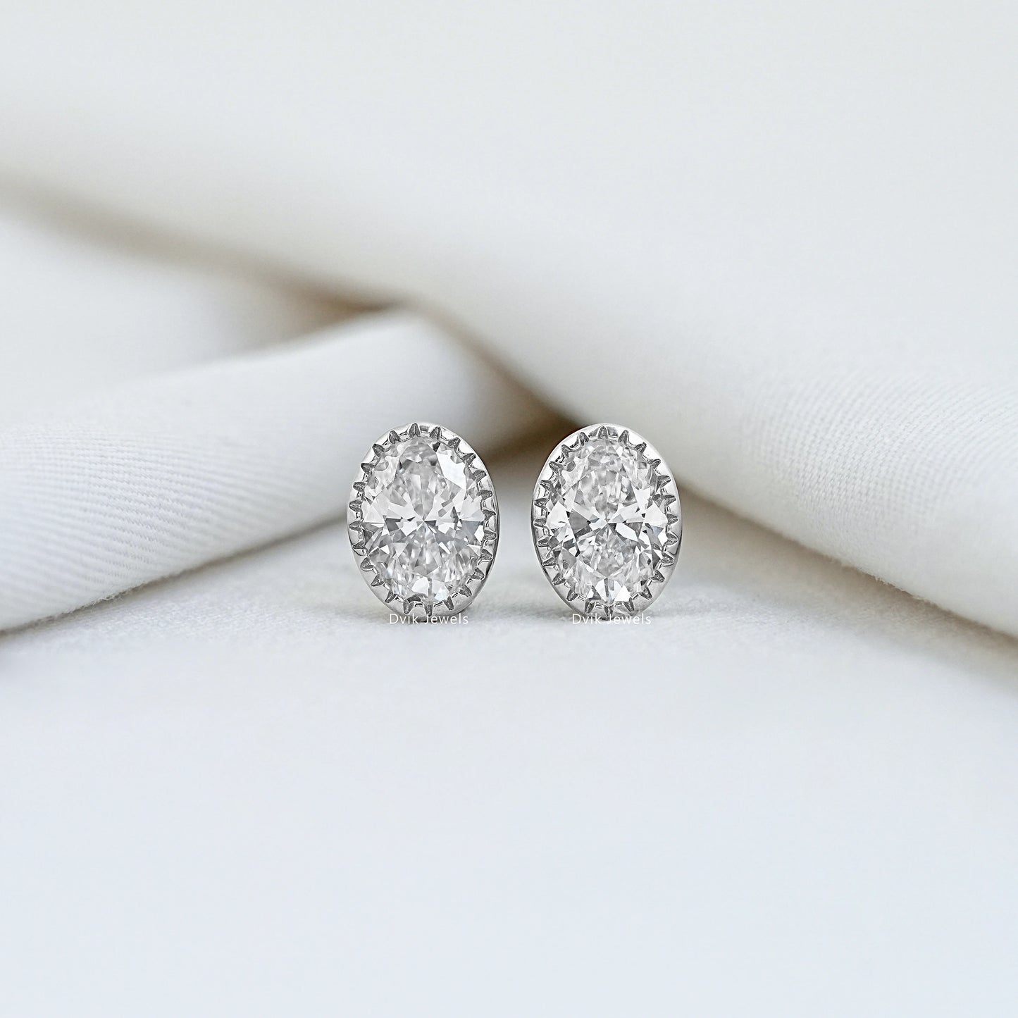 Lab Grown Oval Cut Diamond Milgrain Set Earrings