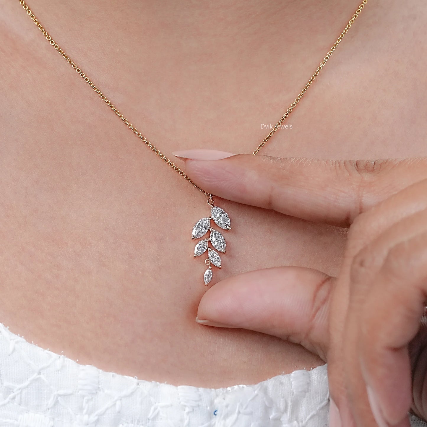Marquise Cut Lab Diamond Leaf Style Pendant