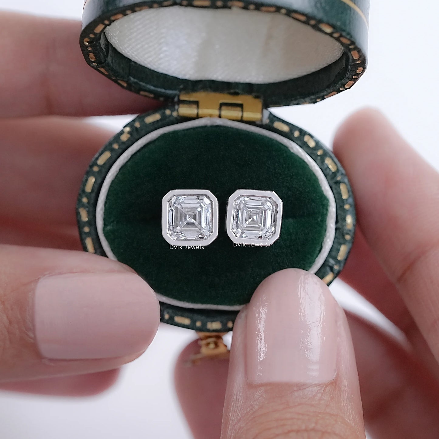 Bezel Set Asscher Cut Lab Diamond Stud Earrings