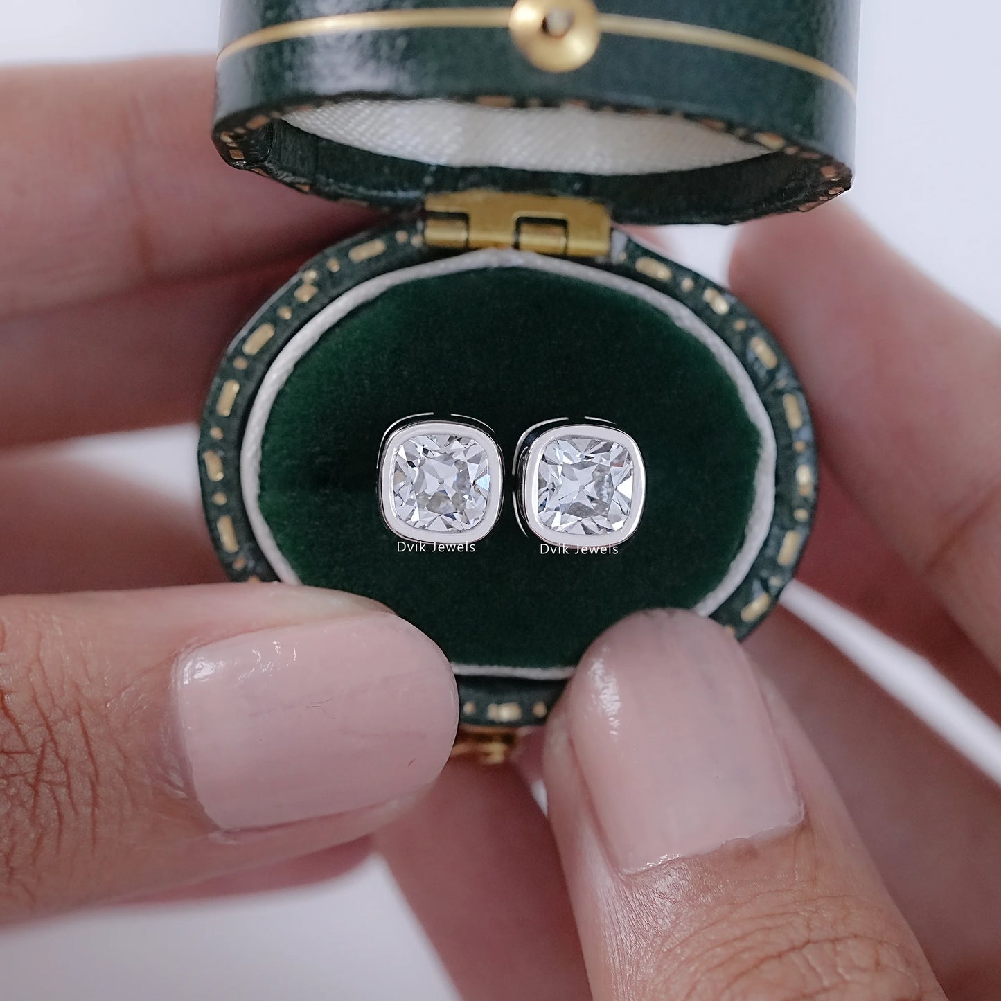 Square Old Mine Cushion Cut Lab Diamond Earrings