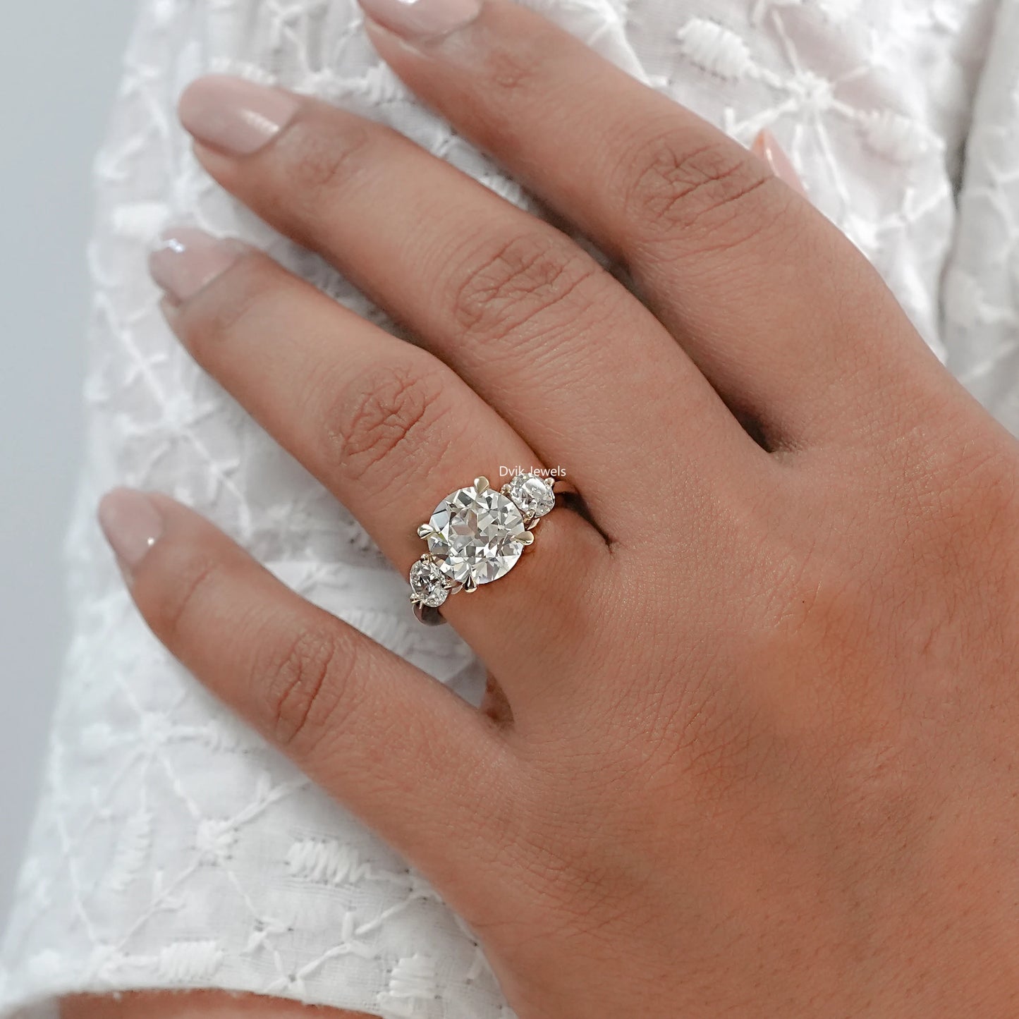 3 Stone Old European Round Diamond Engagement Ring