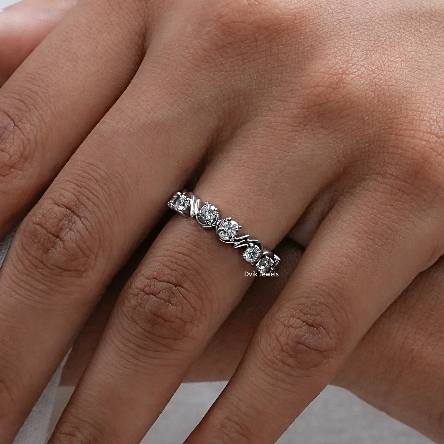 Round Cut Lab Diamond Wave Eternity Band