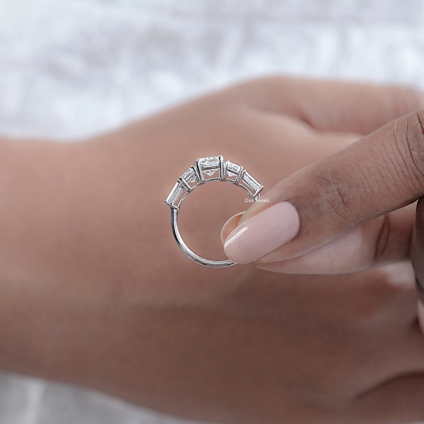 Radiant And Tapered Baguette Lab Diamond Five Stone Ring