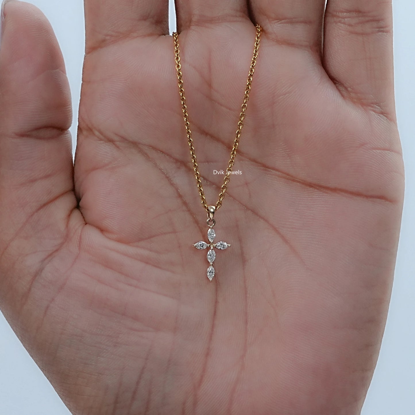 Marquise Cut Lab Diamond Dainty Cross Pendant