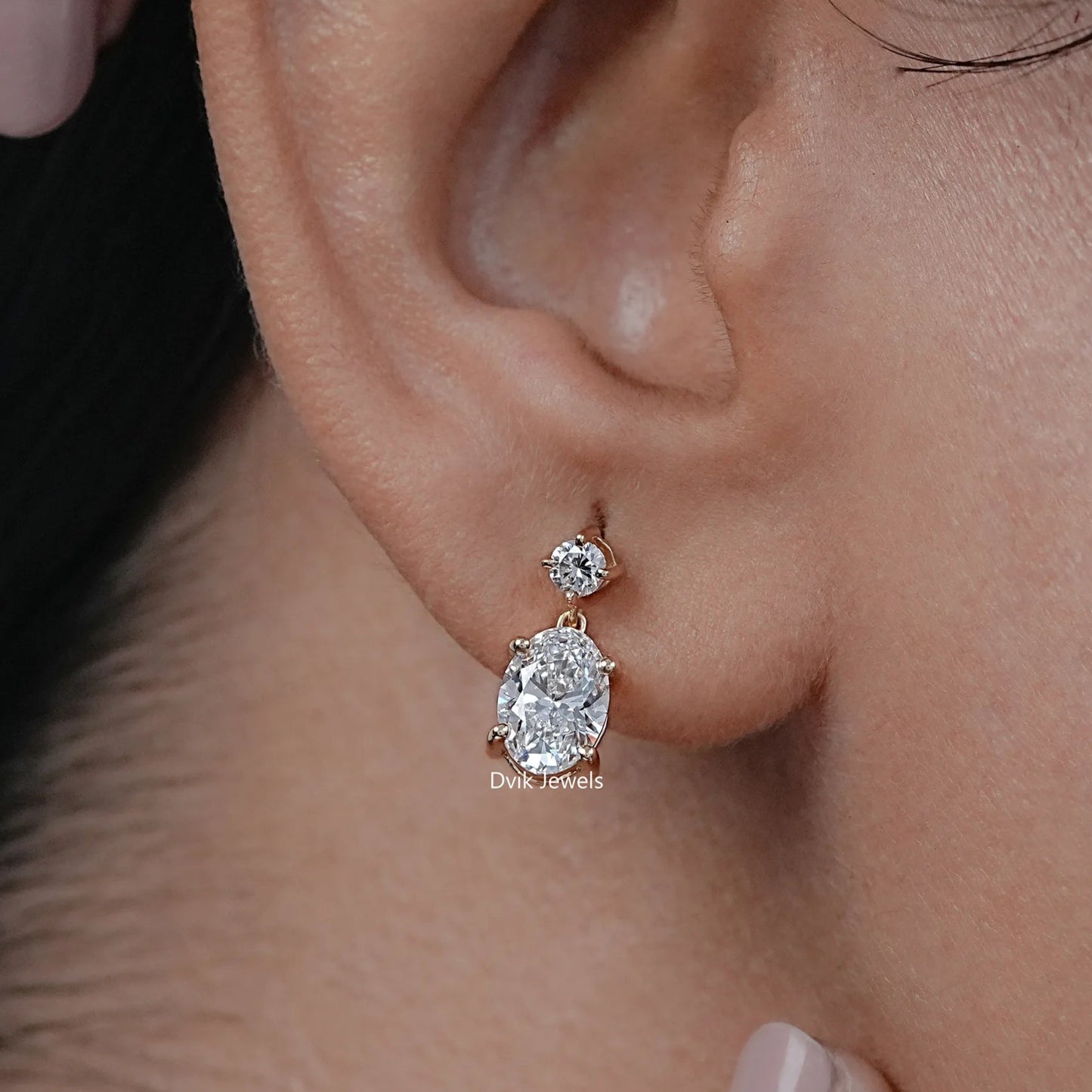Oval & Round Cut Lab Diamond Dangle Drop Earrings
