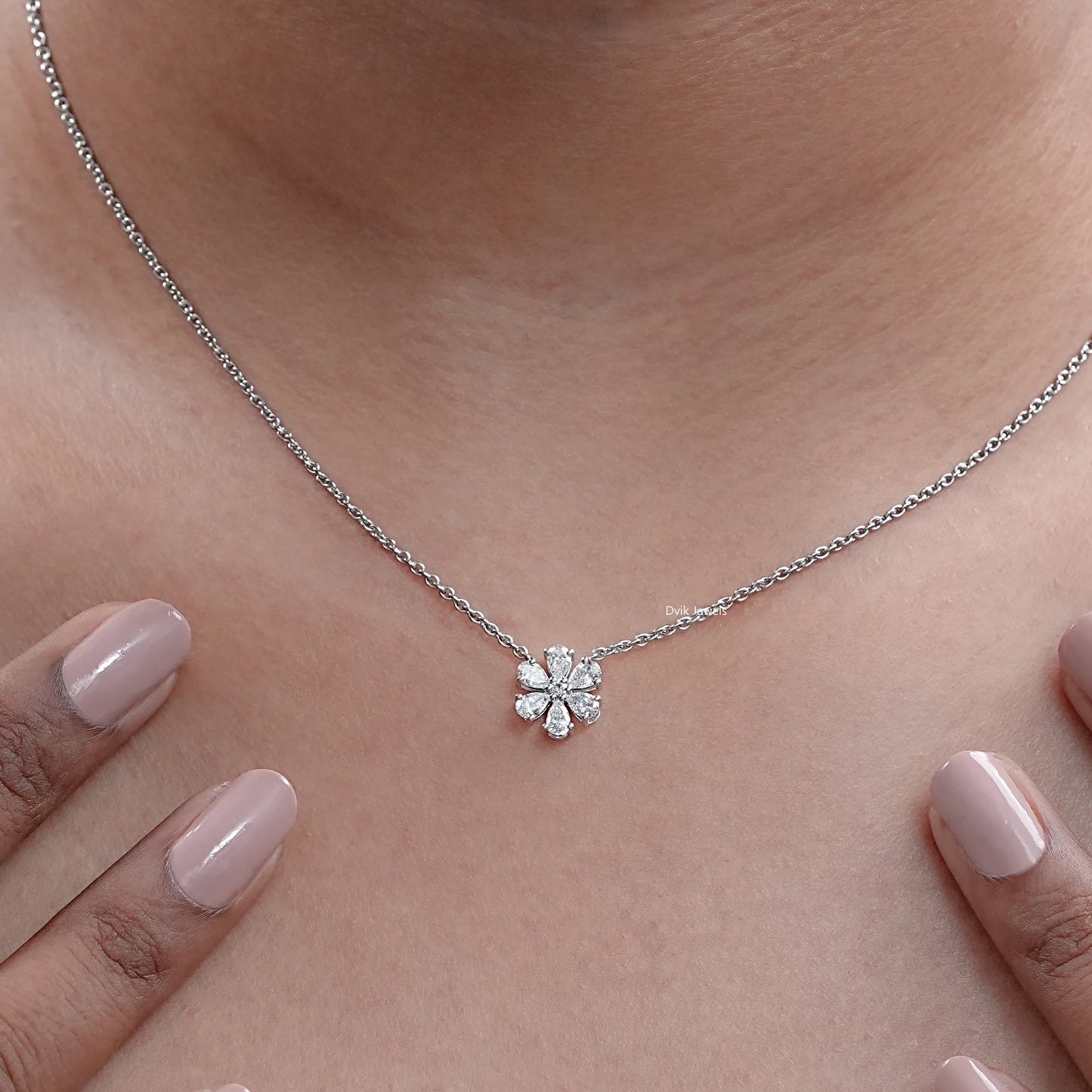 Pear And Round Lab Diamond Floral Shape Pendant