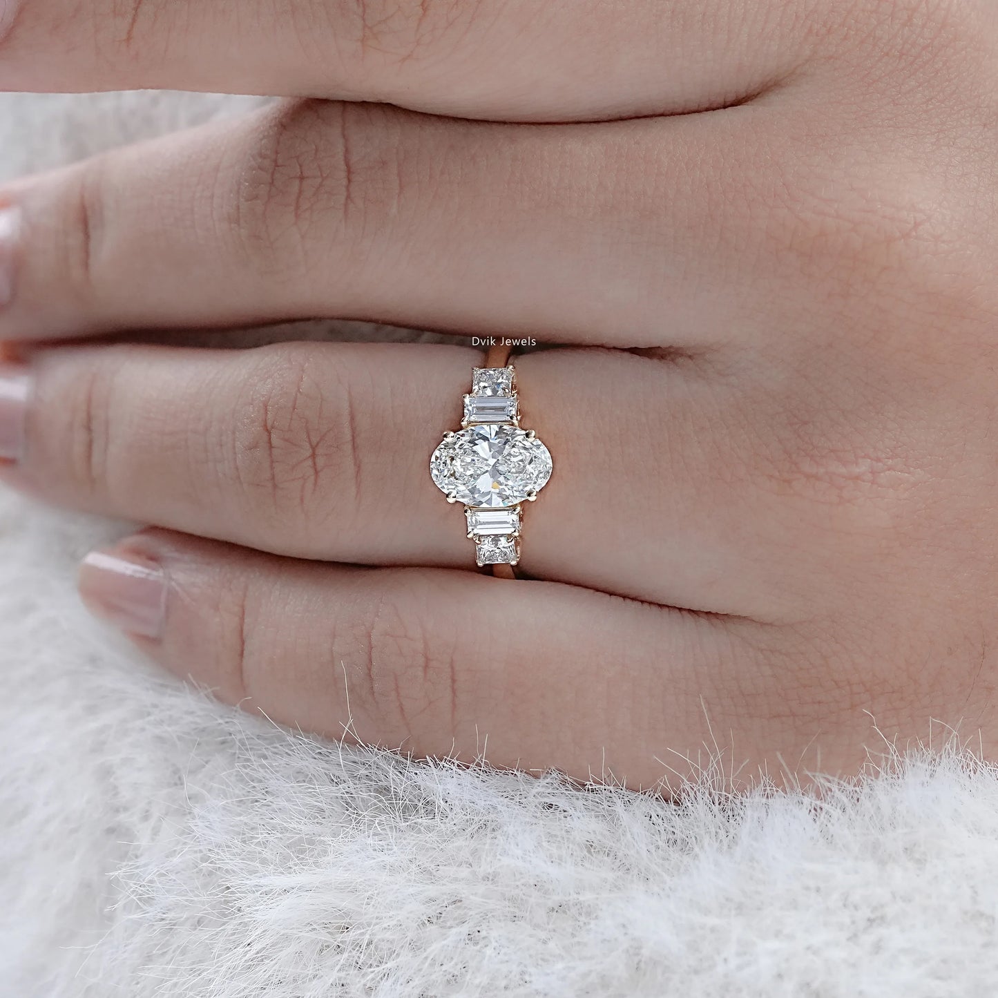 Lab Diamond Five Stone Ring - Oval Shape