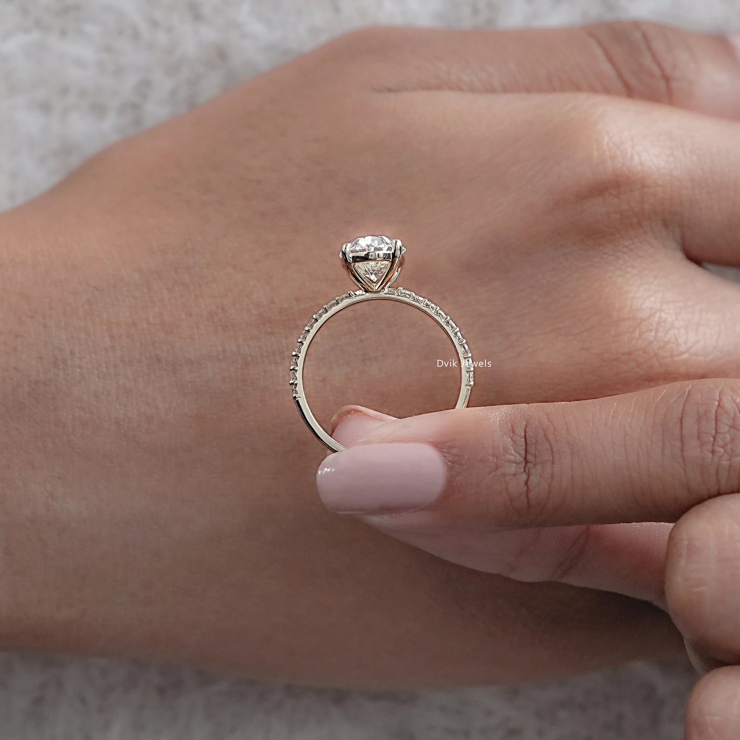 Oval Cut Lab Diamond Solitaire Accent Engagement Ring