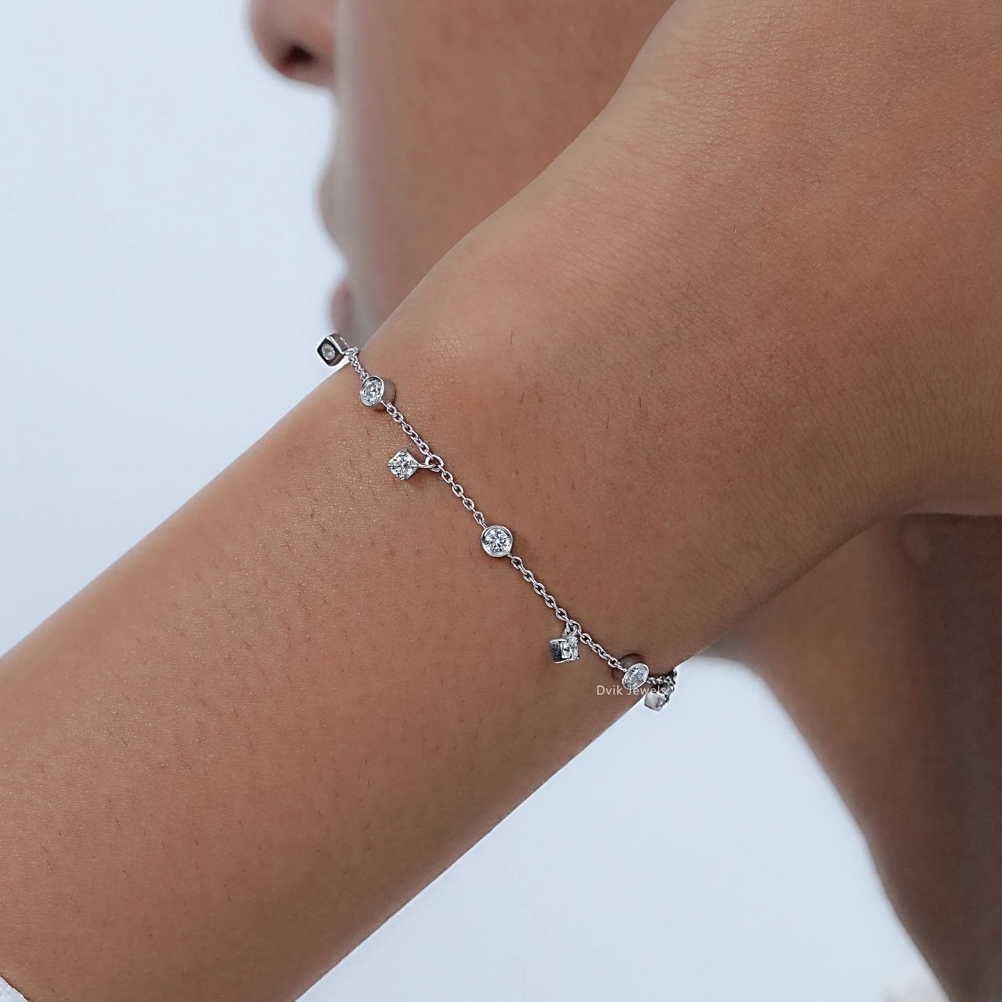 Round Cut Lab Diamond Station Style Bracelet