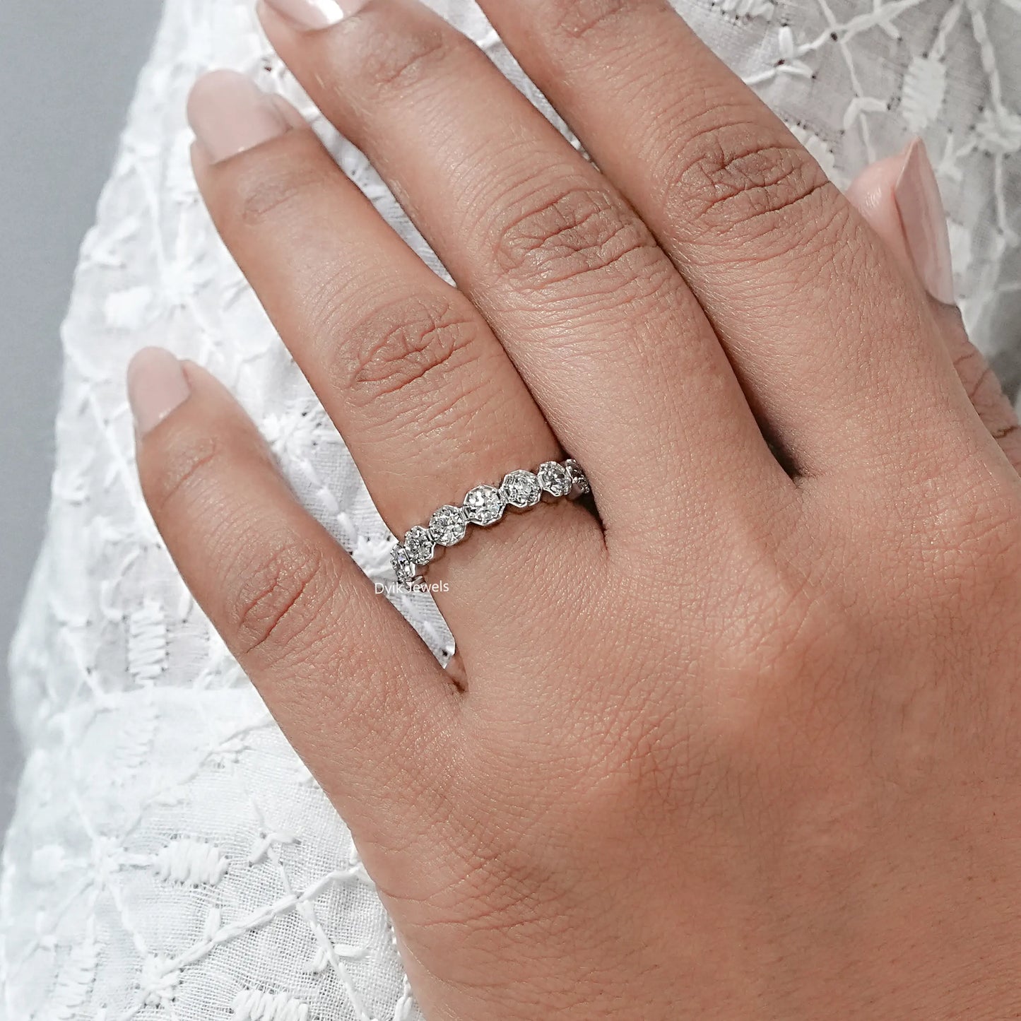 Hexagon Shape OEC Round Diamond Eternity Band