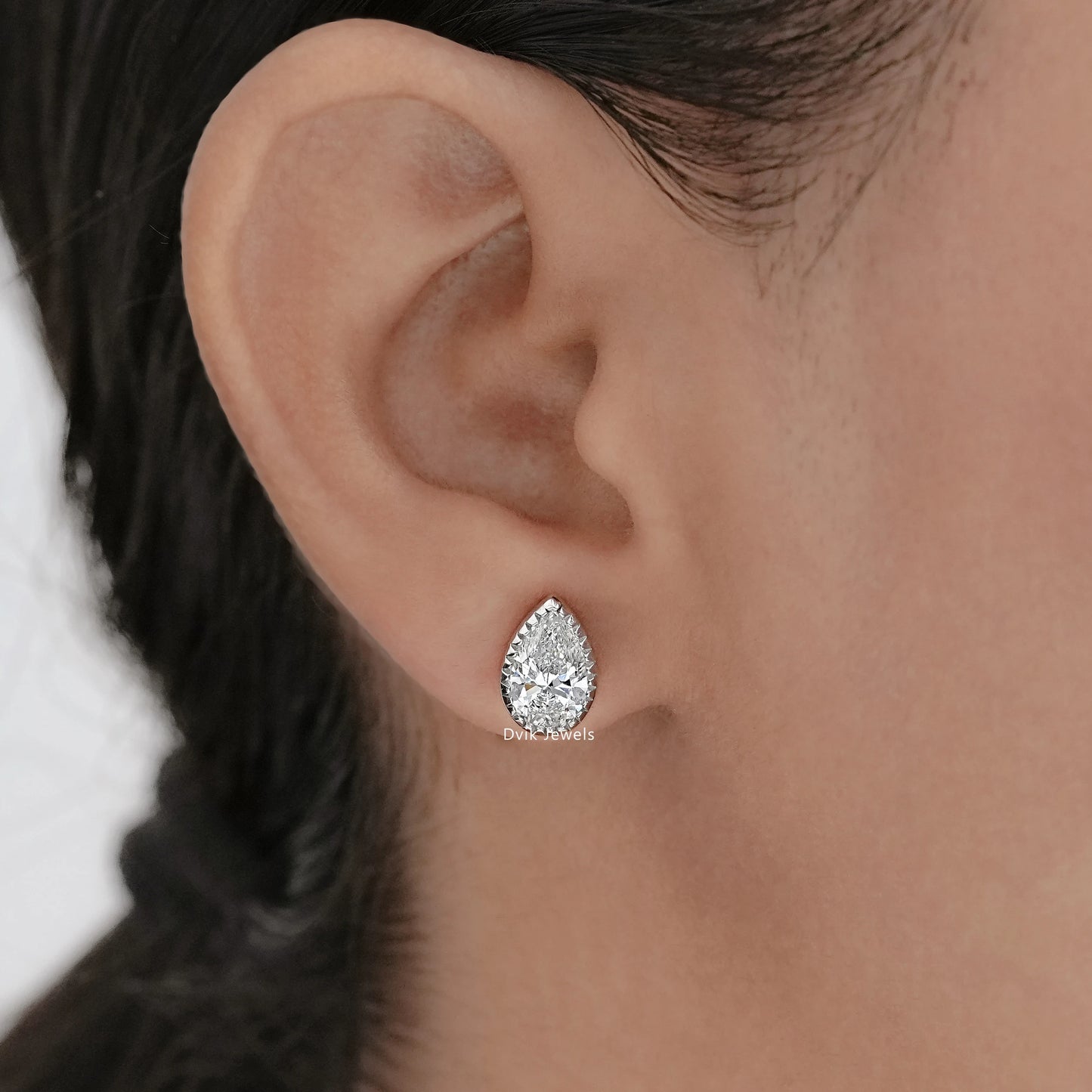 Pear Cut Lab Diamond Milgrain Stud Earrings