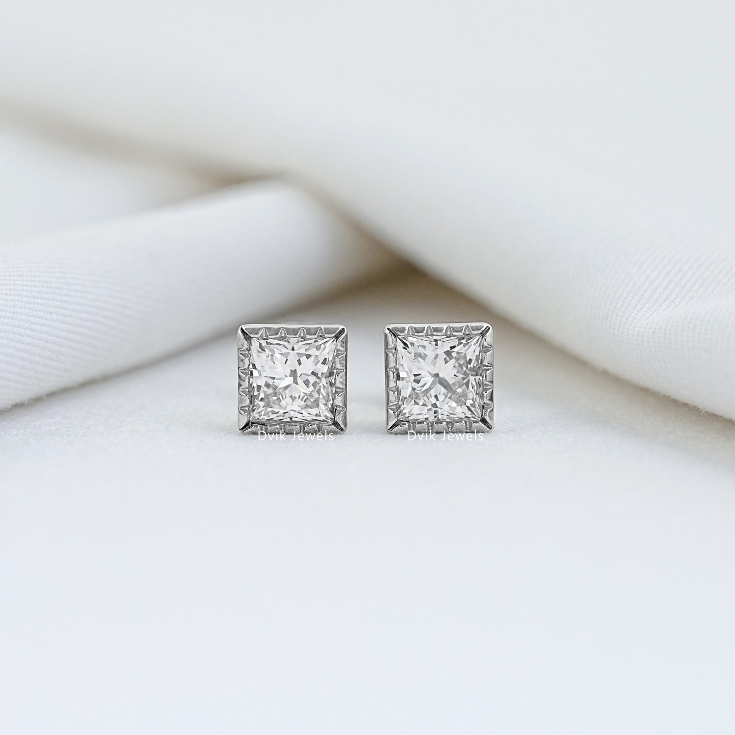 Milgrain Princess Cut Lab Diamond Stud Earrings