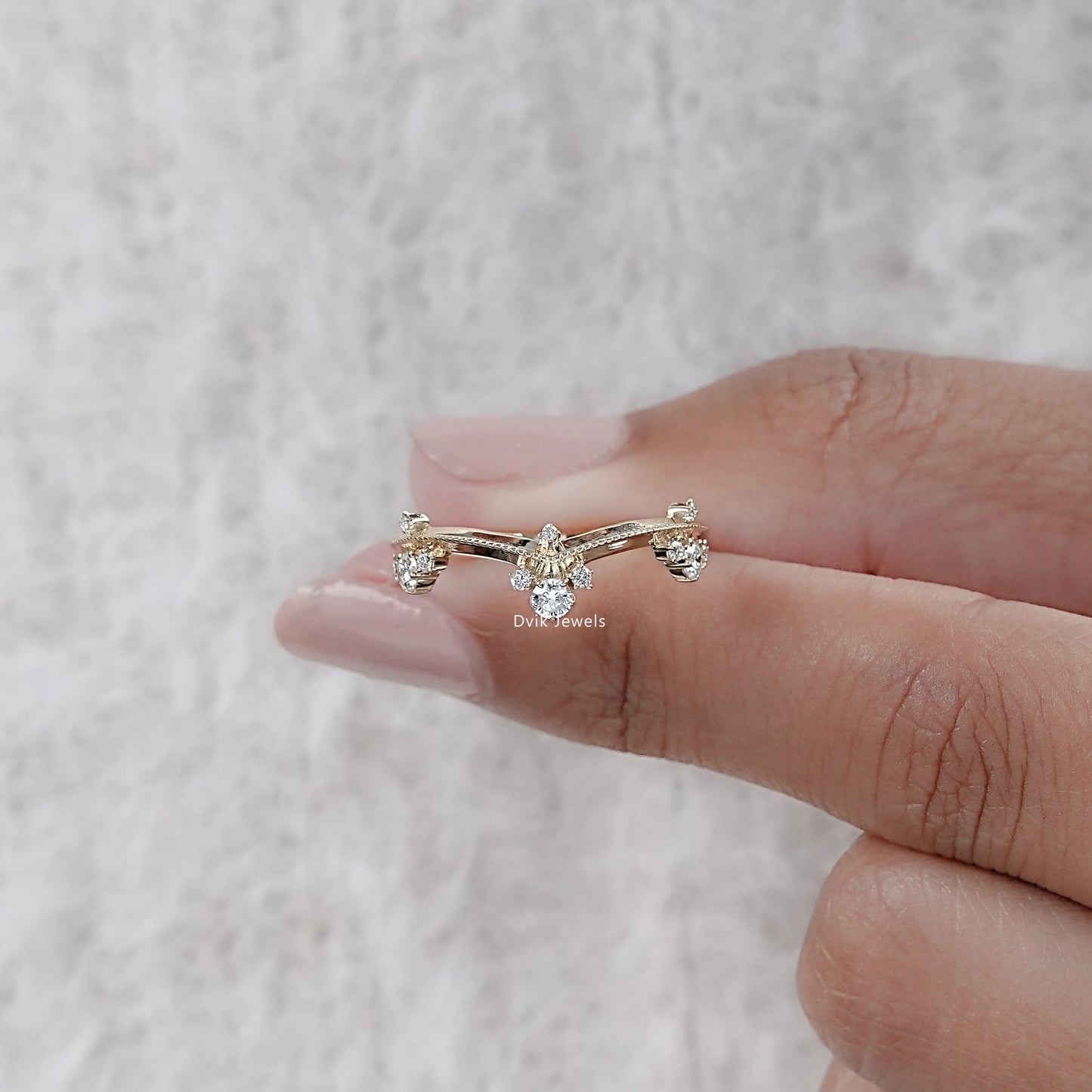 Round Cut Lab Diamond Curved Dainty Ring