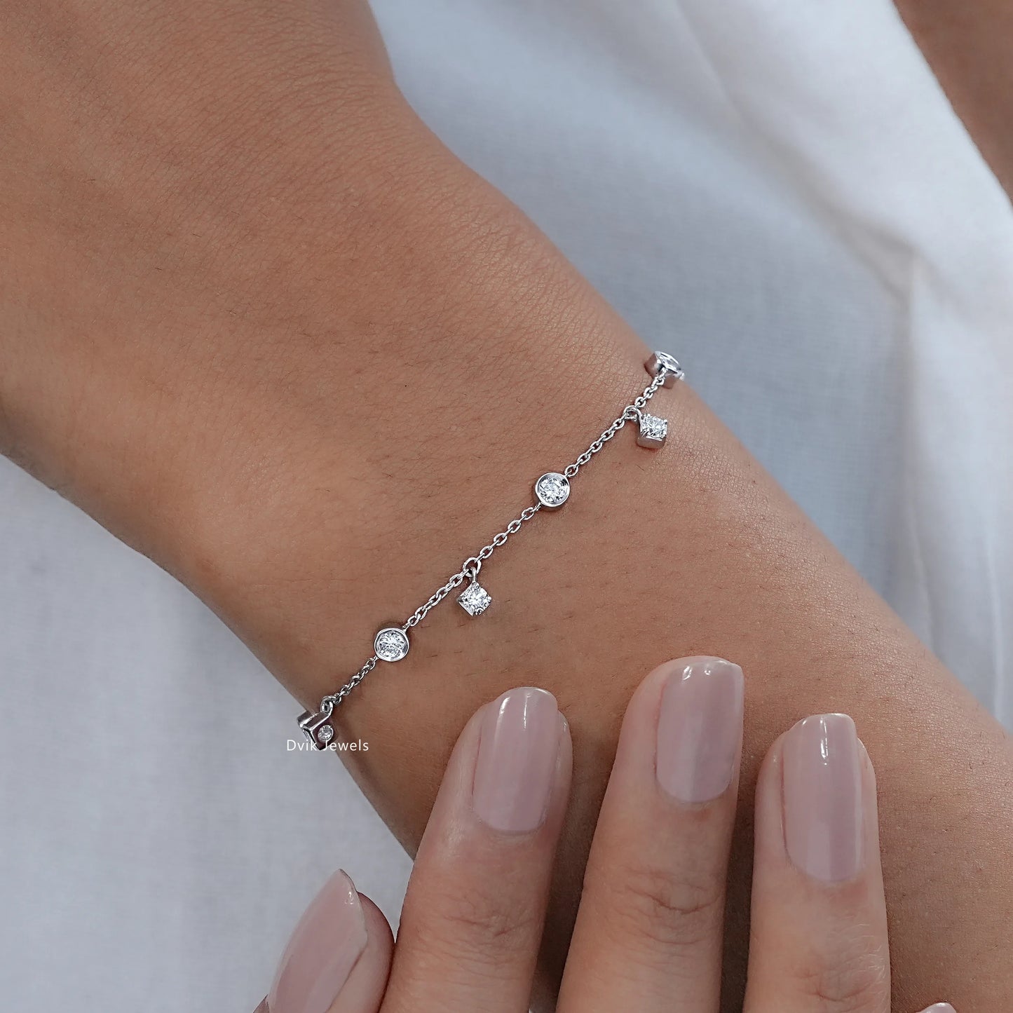 Round Cut Lab Diamond Station Style Bracelet