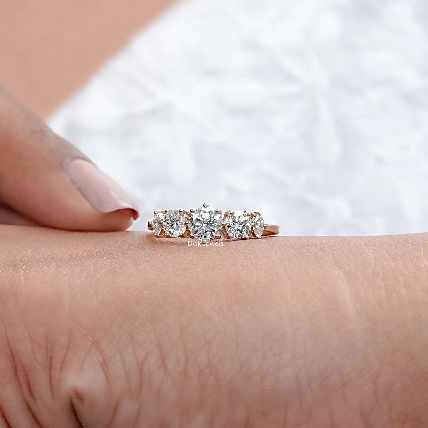 Round And Marquise Lab Diamond Five Stone Ring