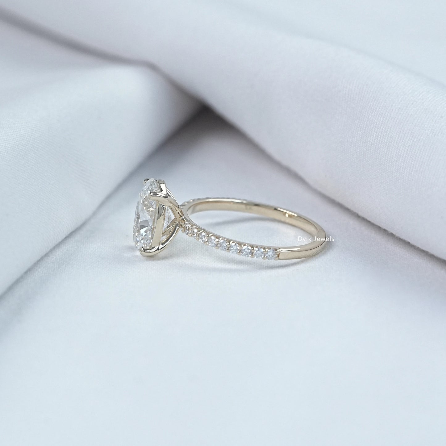 Oval Cut Lab Diamond Solitaire Accent Engagement Ring