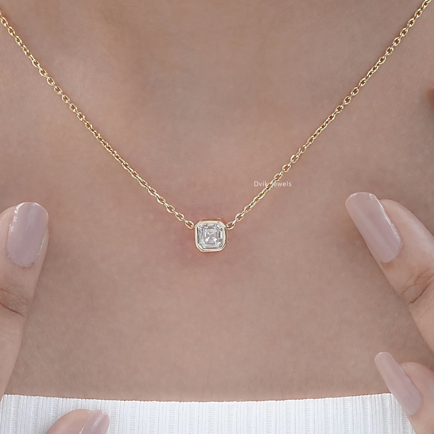Asscher Cut Lab Grown Bezel Set Pendant