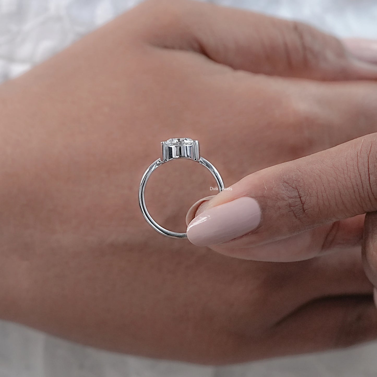 Round Cut Diamond Half Bezel Set Solitaire Ring