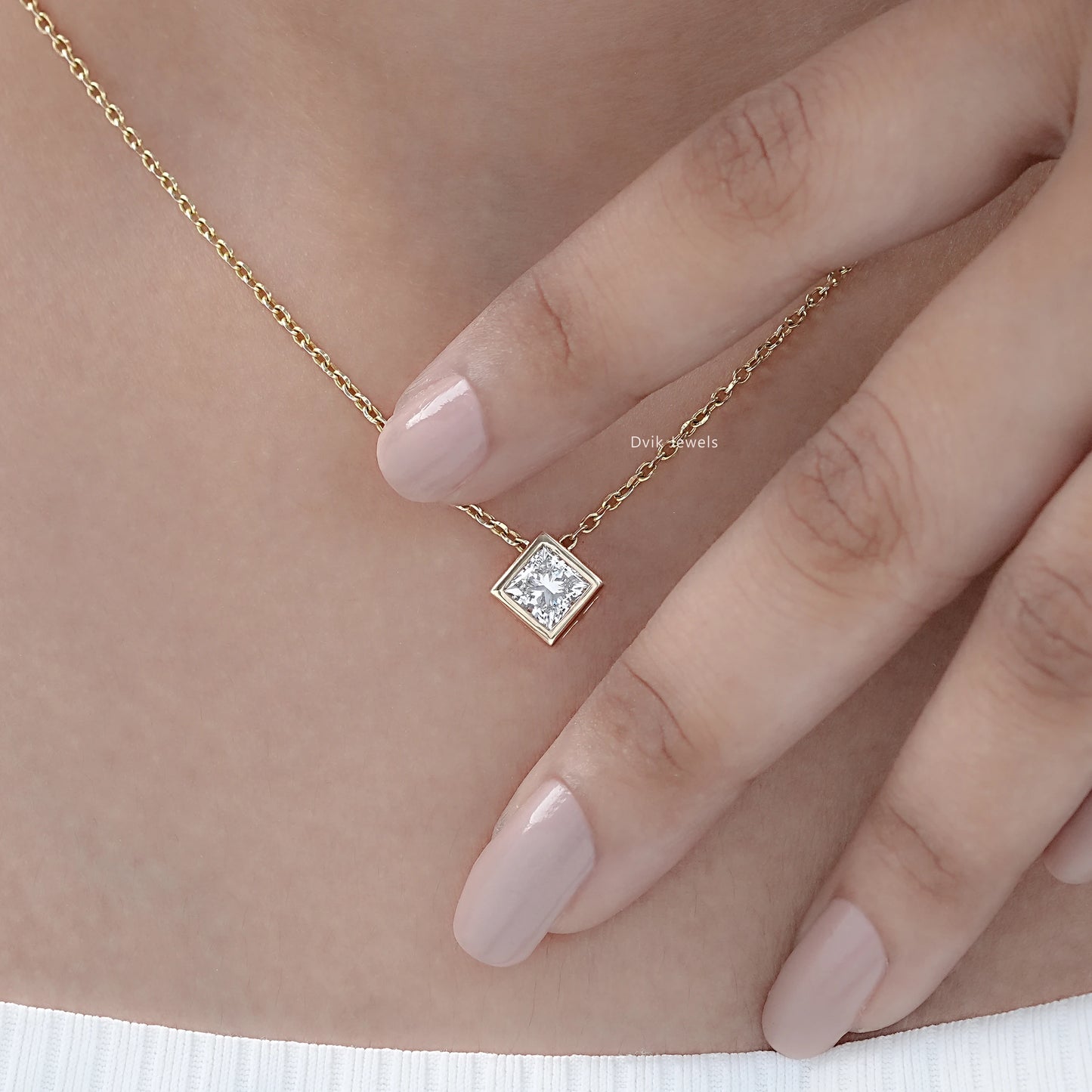 Princess Cut Lab Grown Bezel Set Pendant