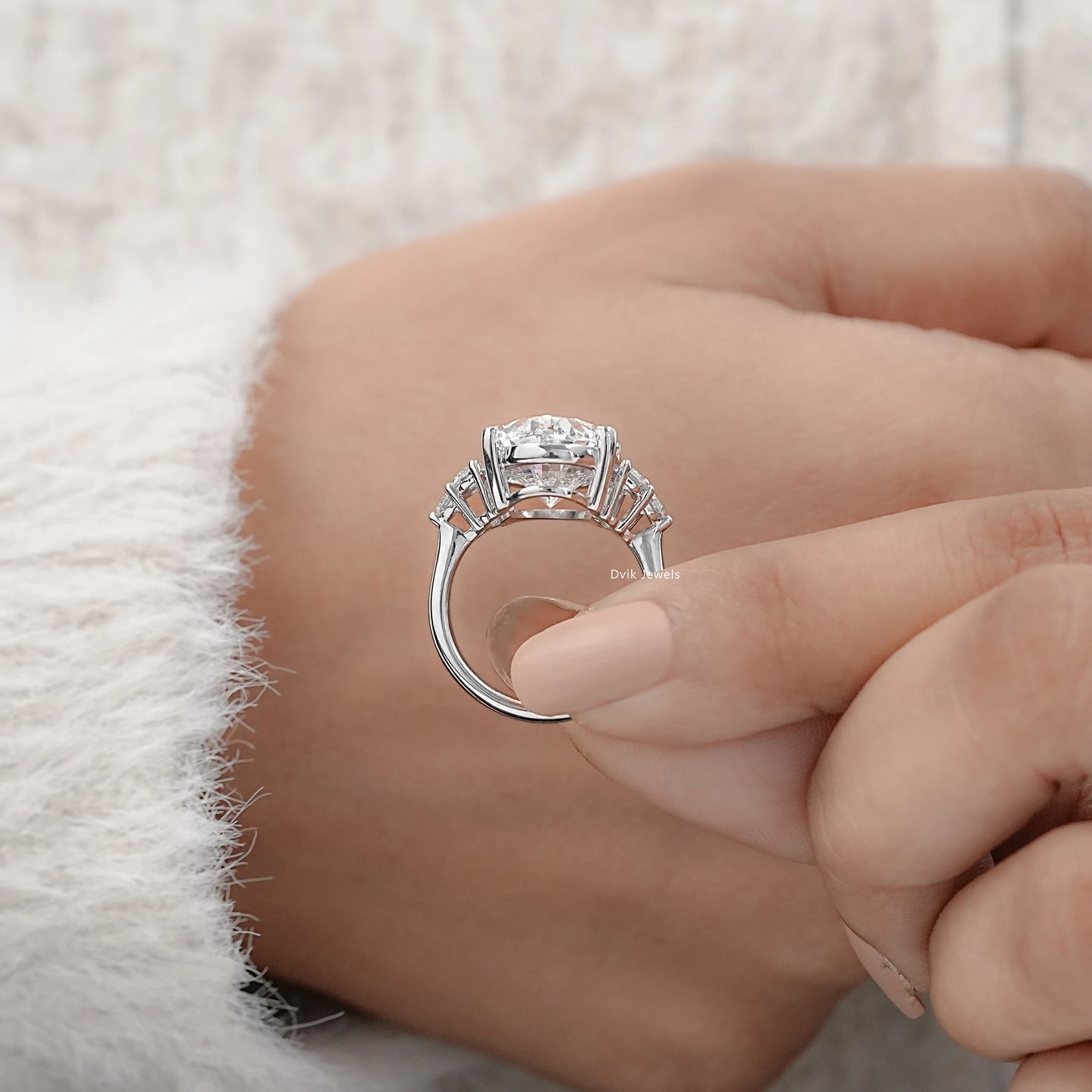 Oval Shape Lab Diamond Accent Engagement Ring