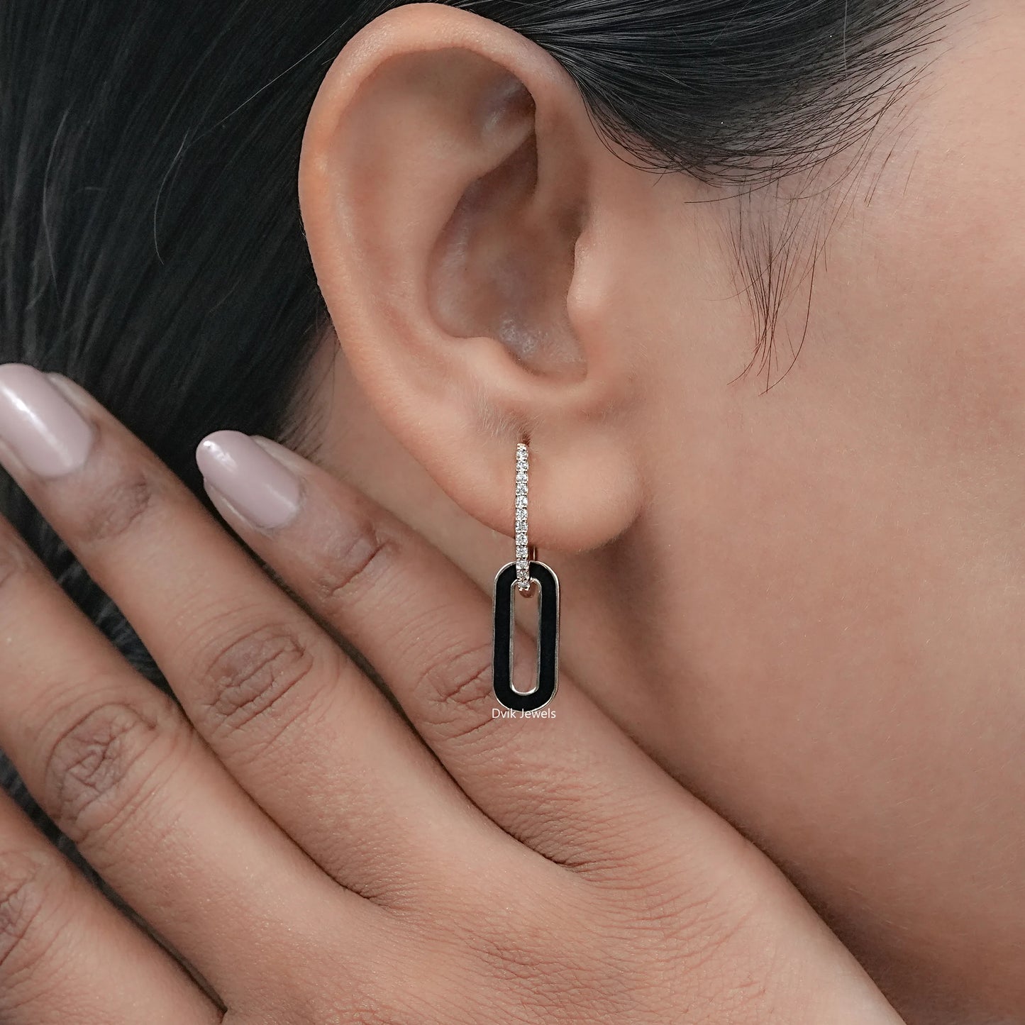 Round Diamond Paper Clip Hoop Earrings