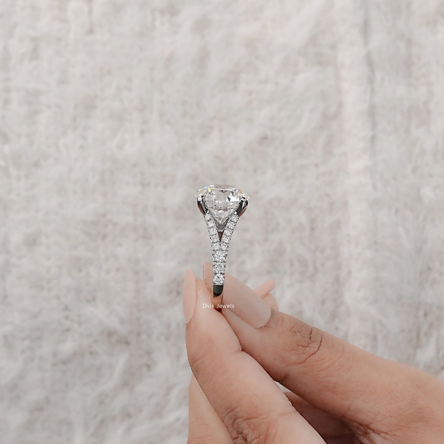 Round Cut Lab Diamond Split Shank Accent Ring