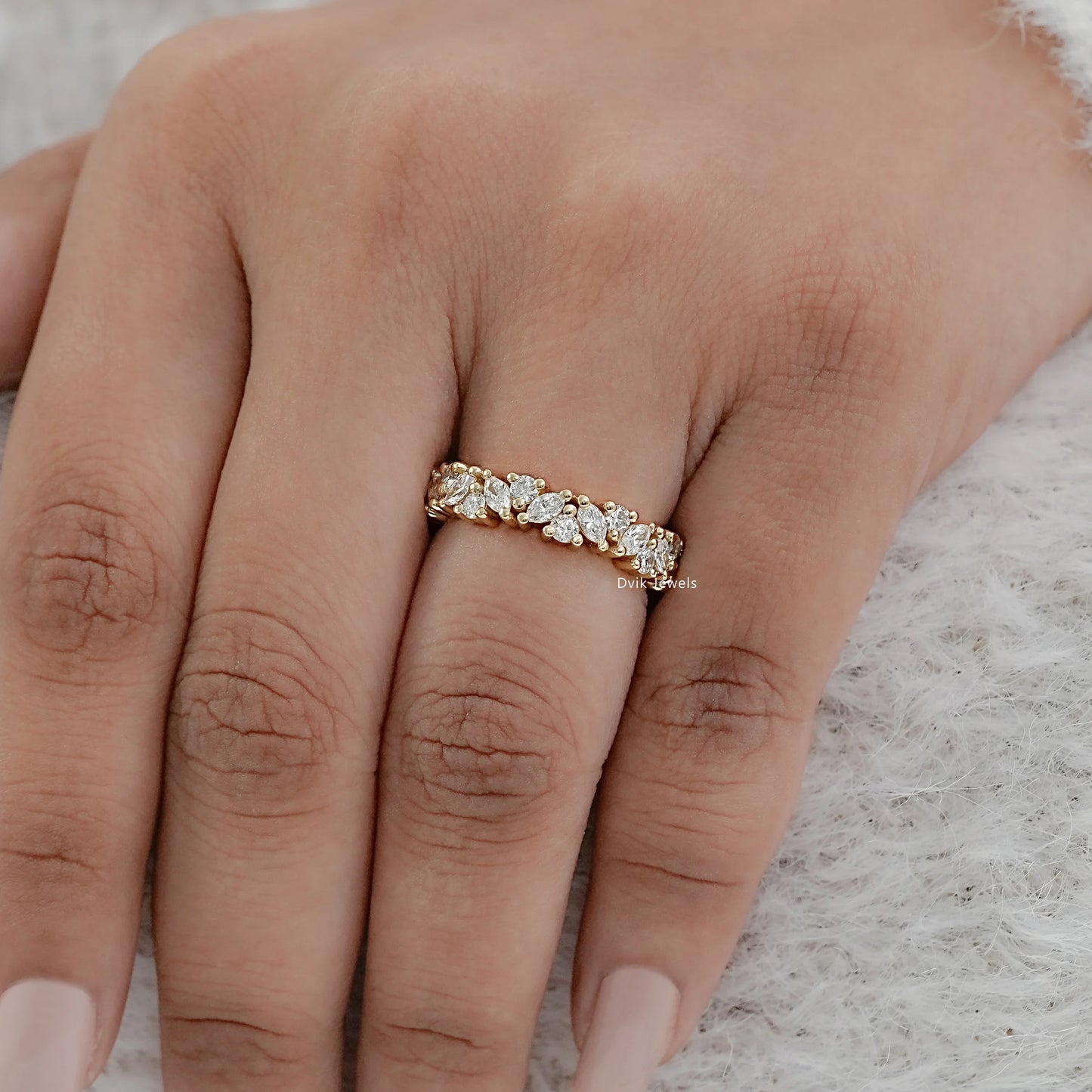 Marquise And Round Lab Diamond Wedding Band