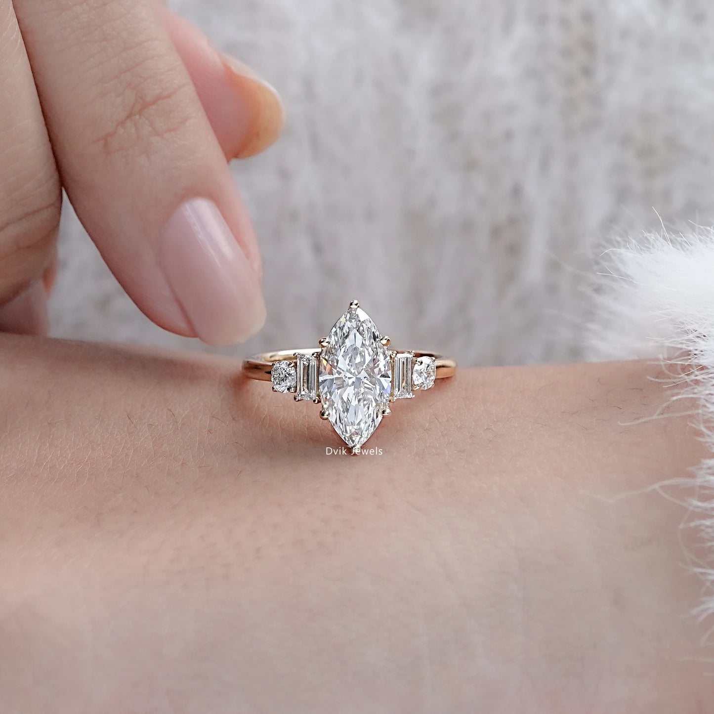 Marquise And Baguette Cut Five Stone Diamond Ring