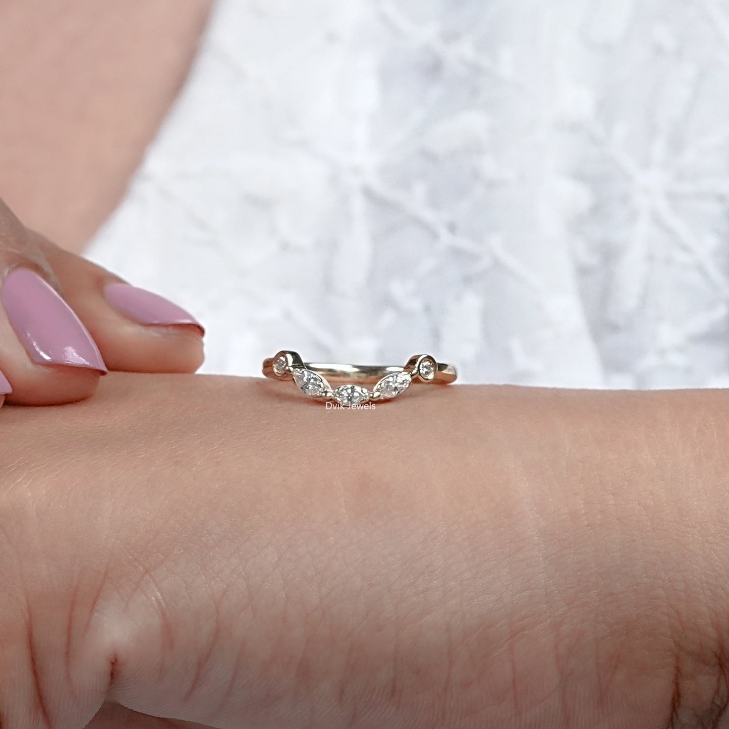 Marquise Diamond Curved Wedding Band