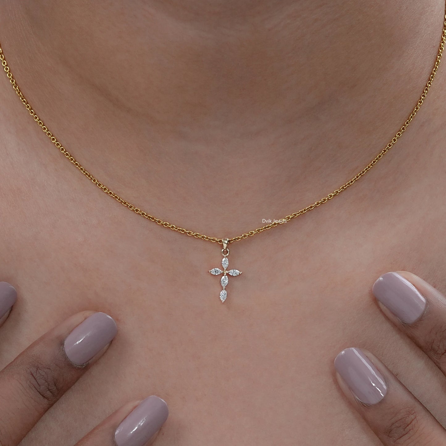 Marquise Cut Lab Diamond Dainty Cross Pendant