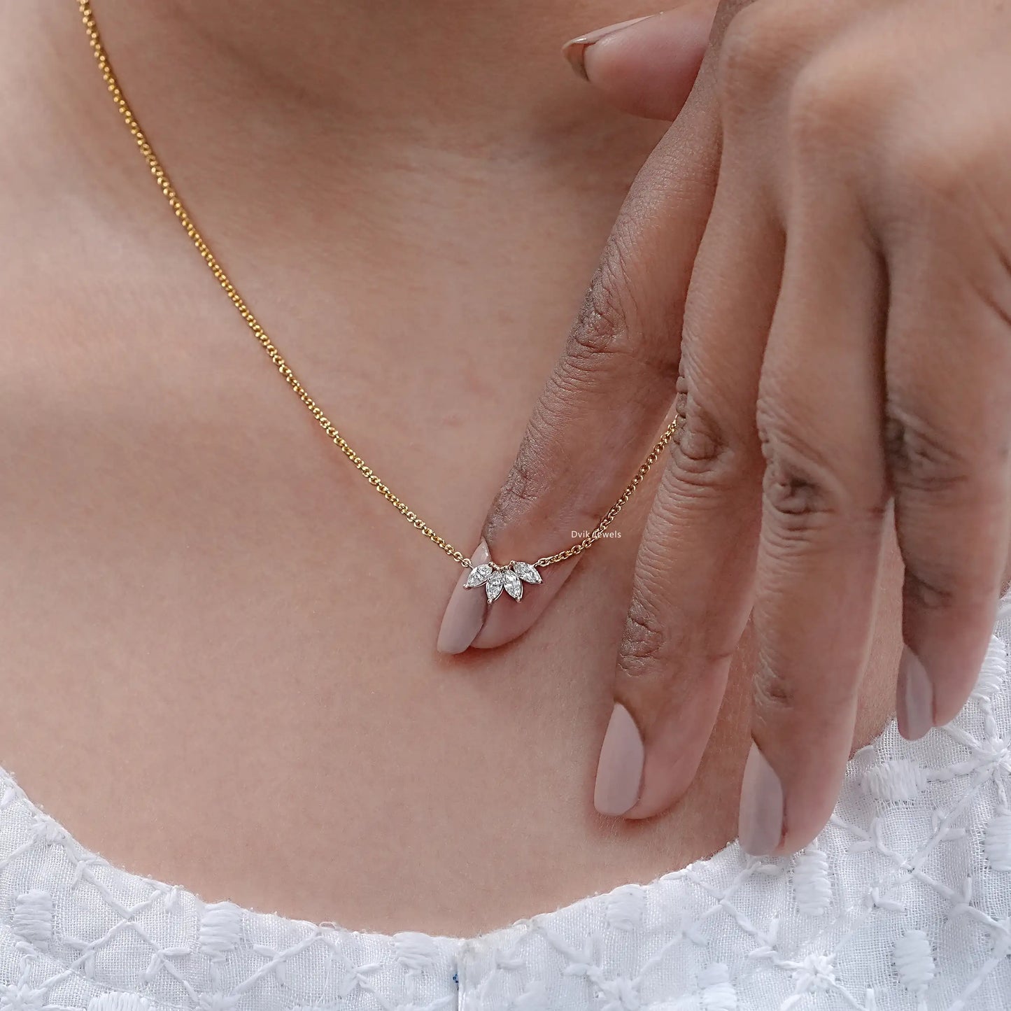 Marquise Diamond Flower Petal Dainty Pendant